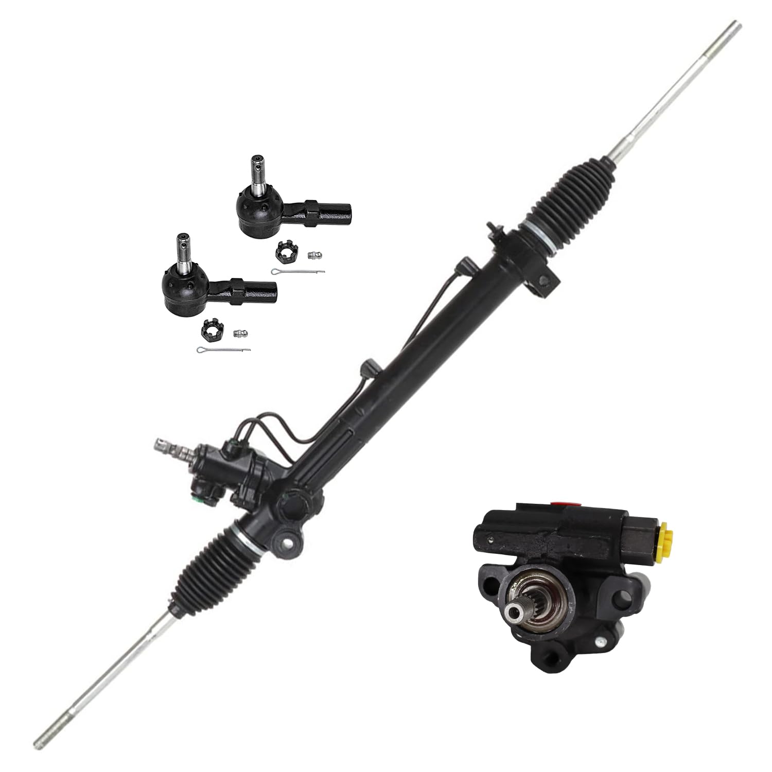 4pc Front Power Steering Rack and Pinion Pump Outer Tie Rods Suspension Kit