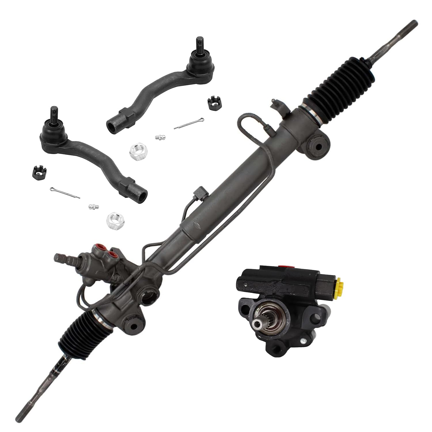 4pc Front Power Steering Rack and Pinion Pump Outer Tie Rods Suspension Kit