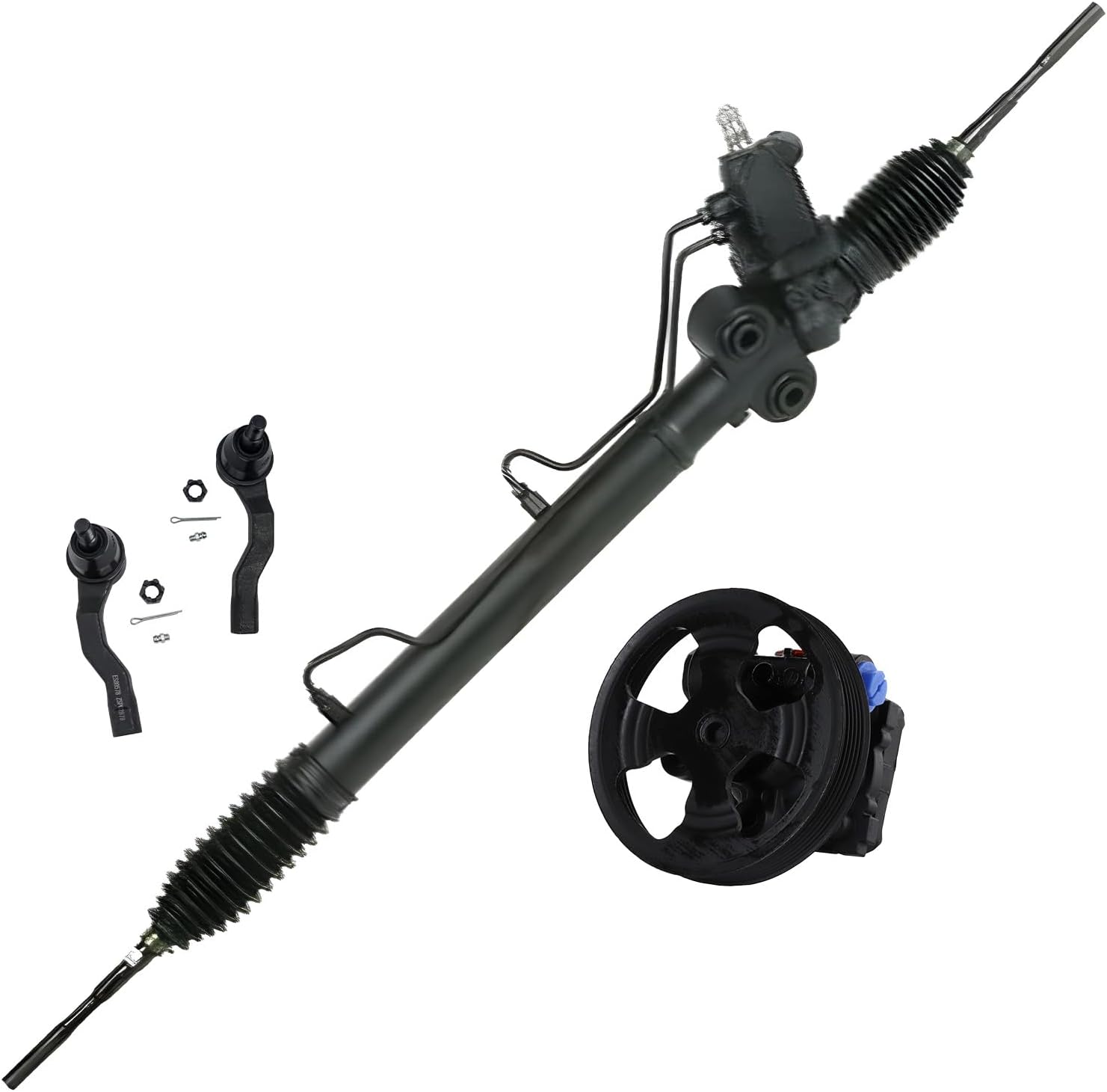 4pc Front Power Steering Rack and Pinion Pump Outer Tie Rods Suspension Kit