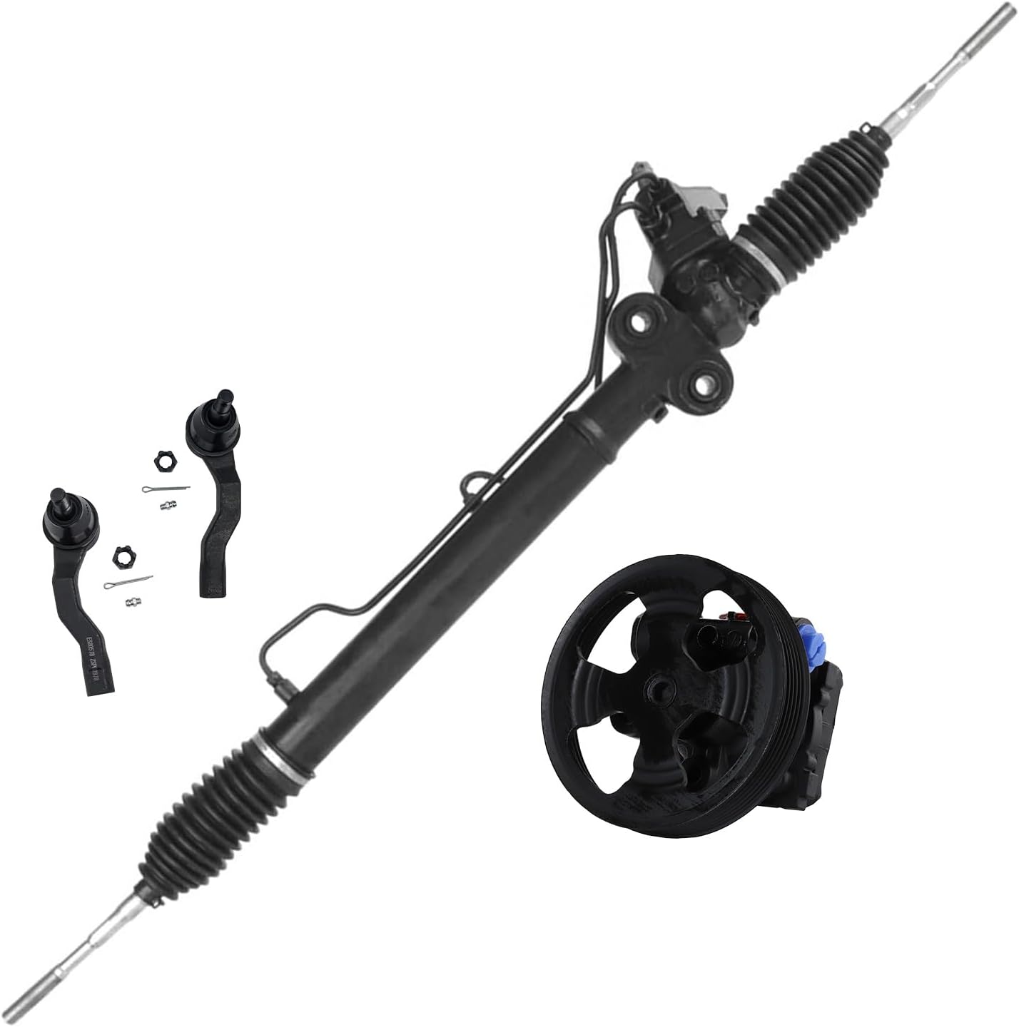 4pc Front Power Steering Rack and Pinion Pump Outer Tie Rods Suspension Kit
