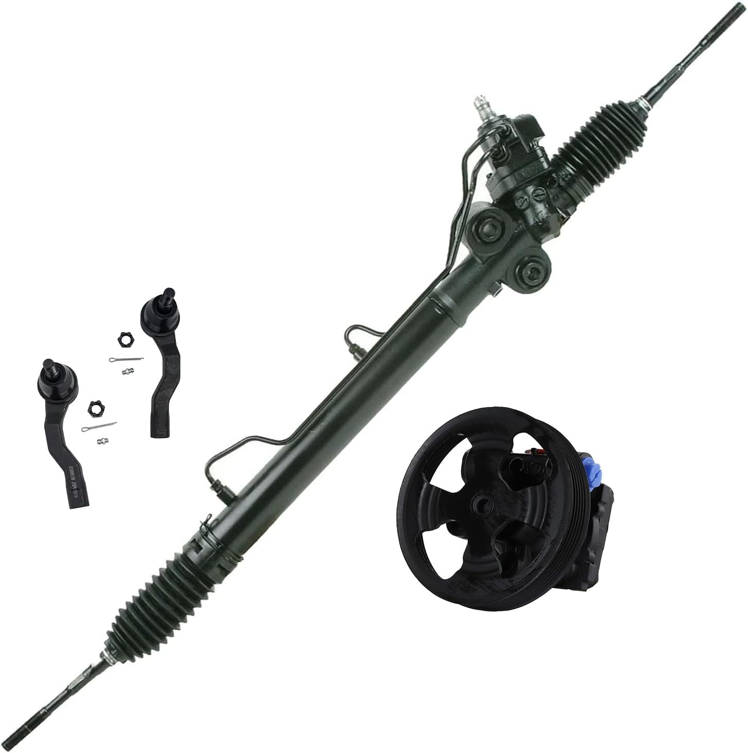 4pc Front Power Steering Rack and Pinion Pump Outer Tie Rods Suspension Kit