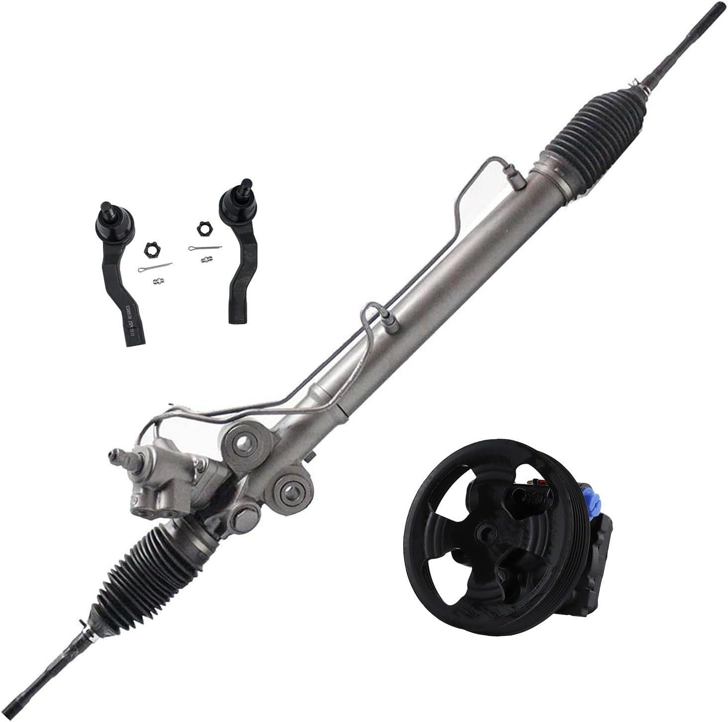 4pc Front Power Steering Rack and Pinion Pump Outer Tie Rods Suspension Kit