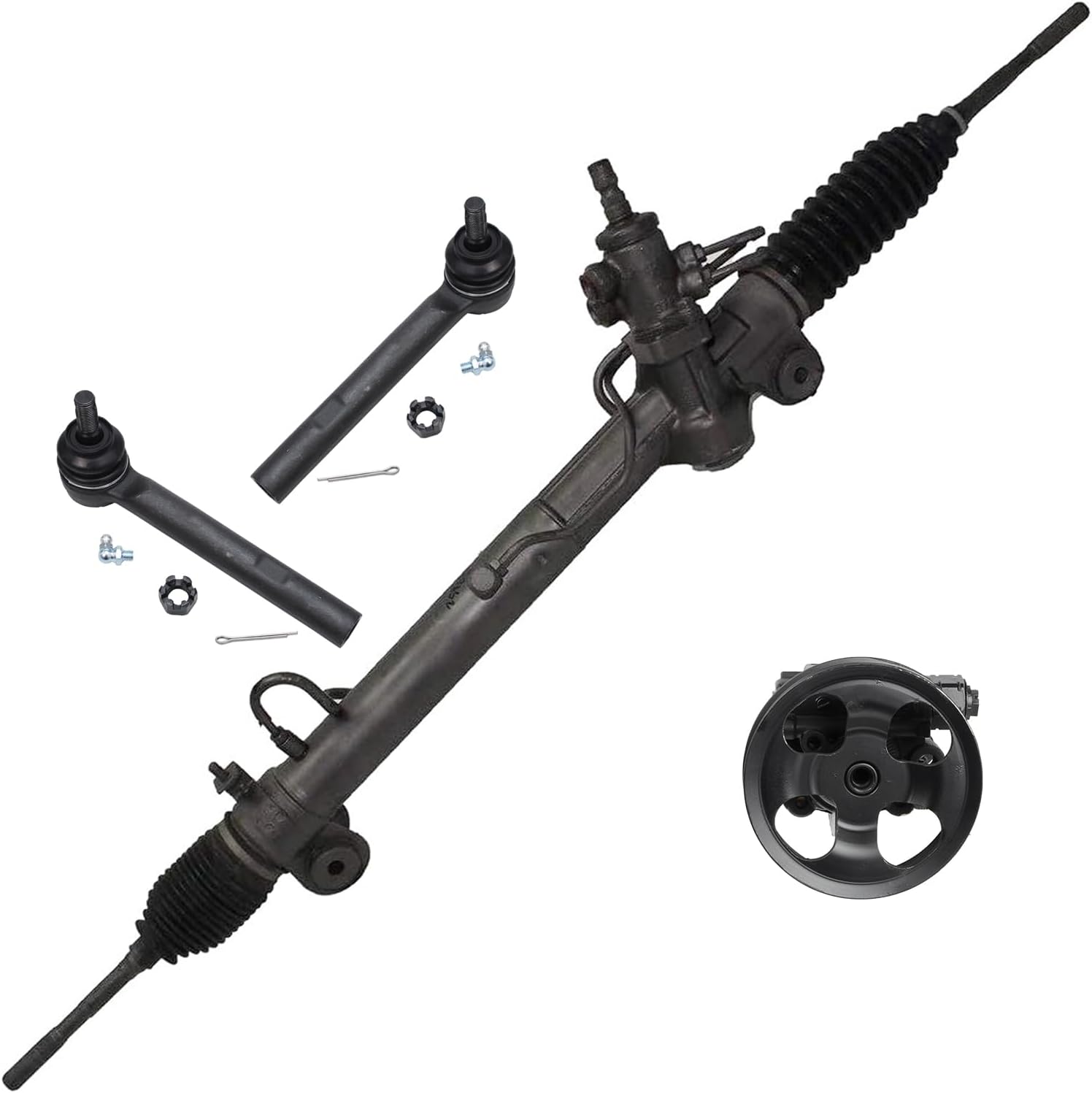 4pc Front Power Steering Rack and Pinion Pump Outer Tie Rods Suspension Kit
