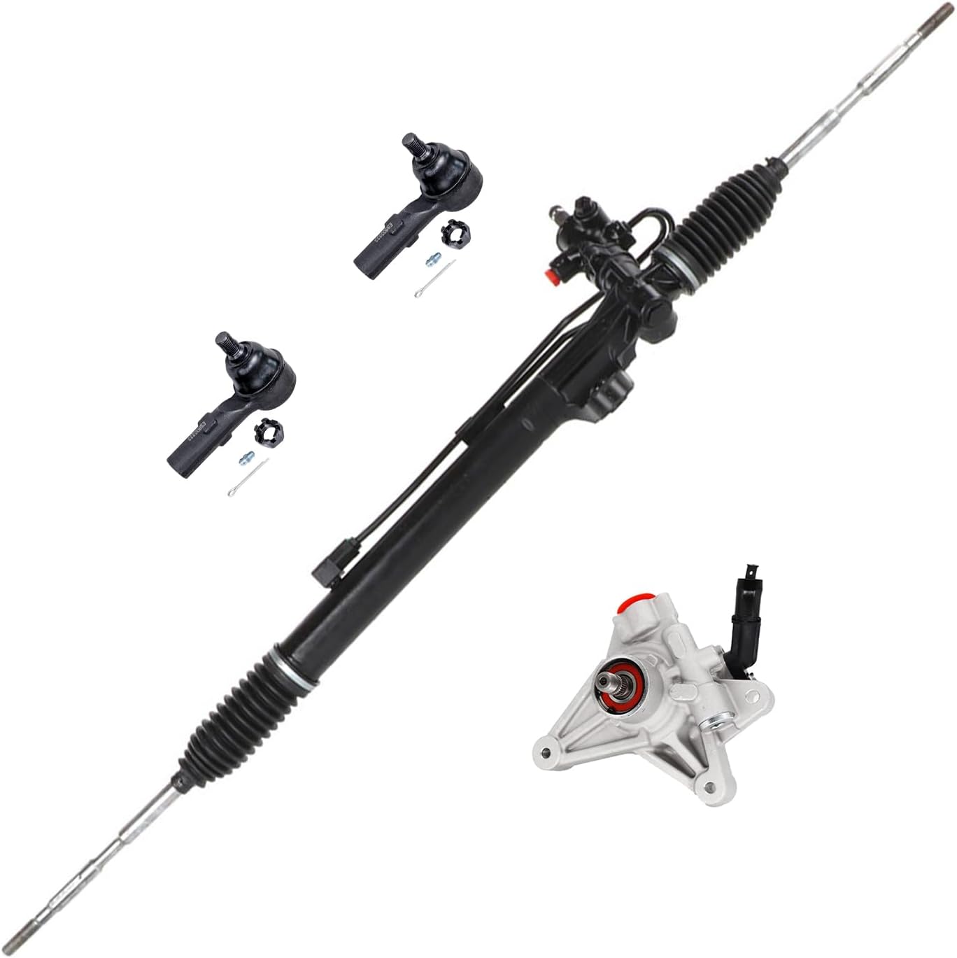 4pc Front Power Steering Rack and Pinion Pump Outer Tie Rods Suspension Kit