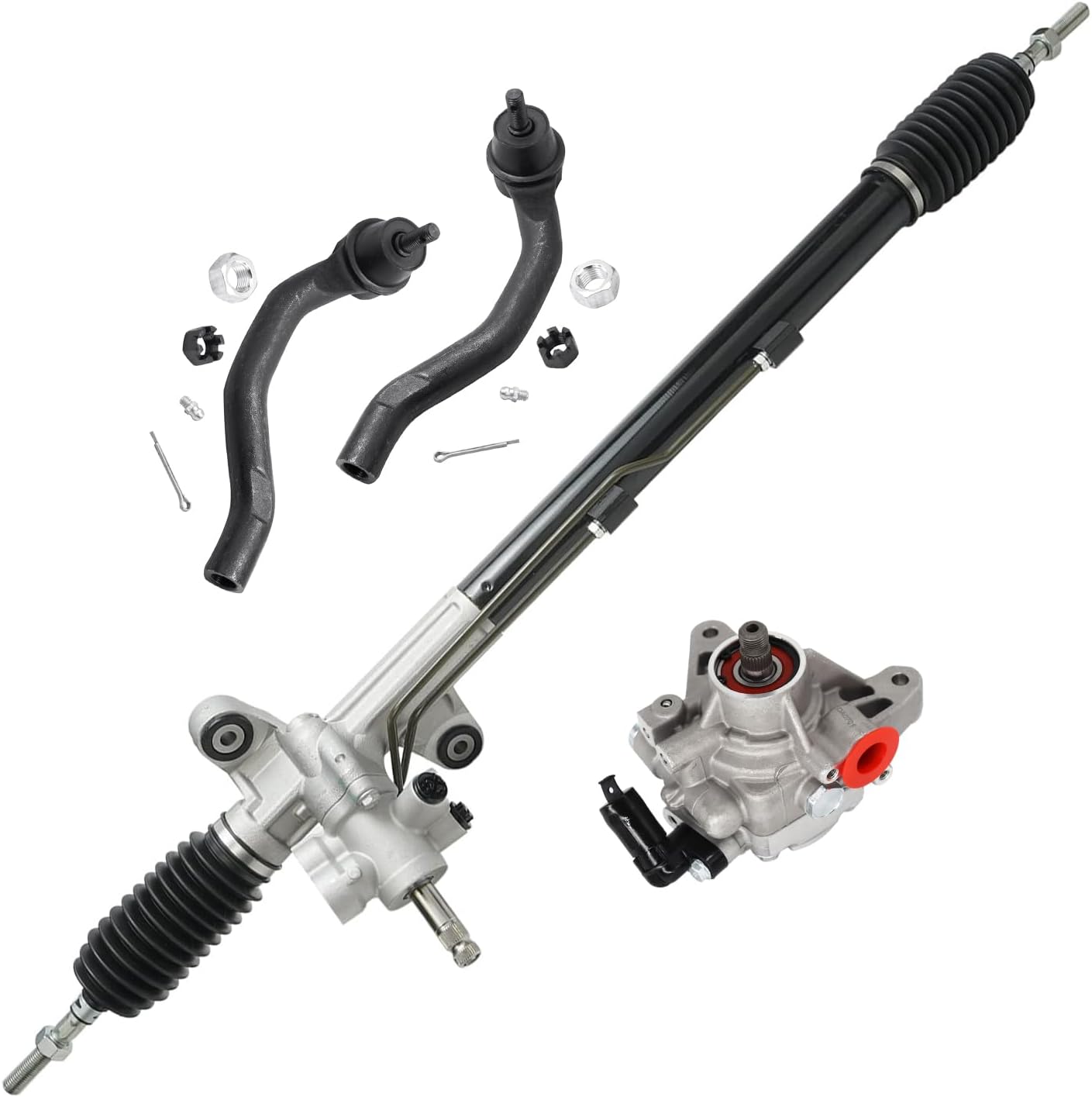 4pc Front Power Steering Rack and Pinion Pump Outer Tie Rods Suspension Kit