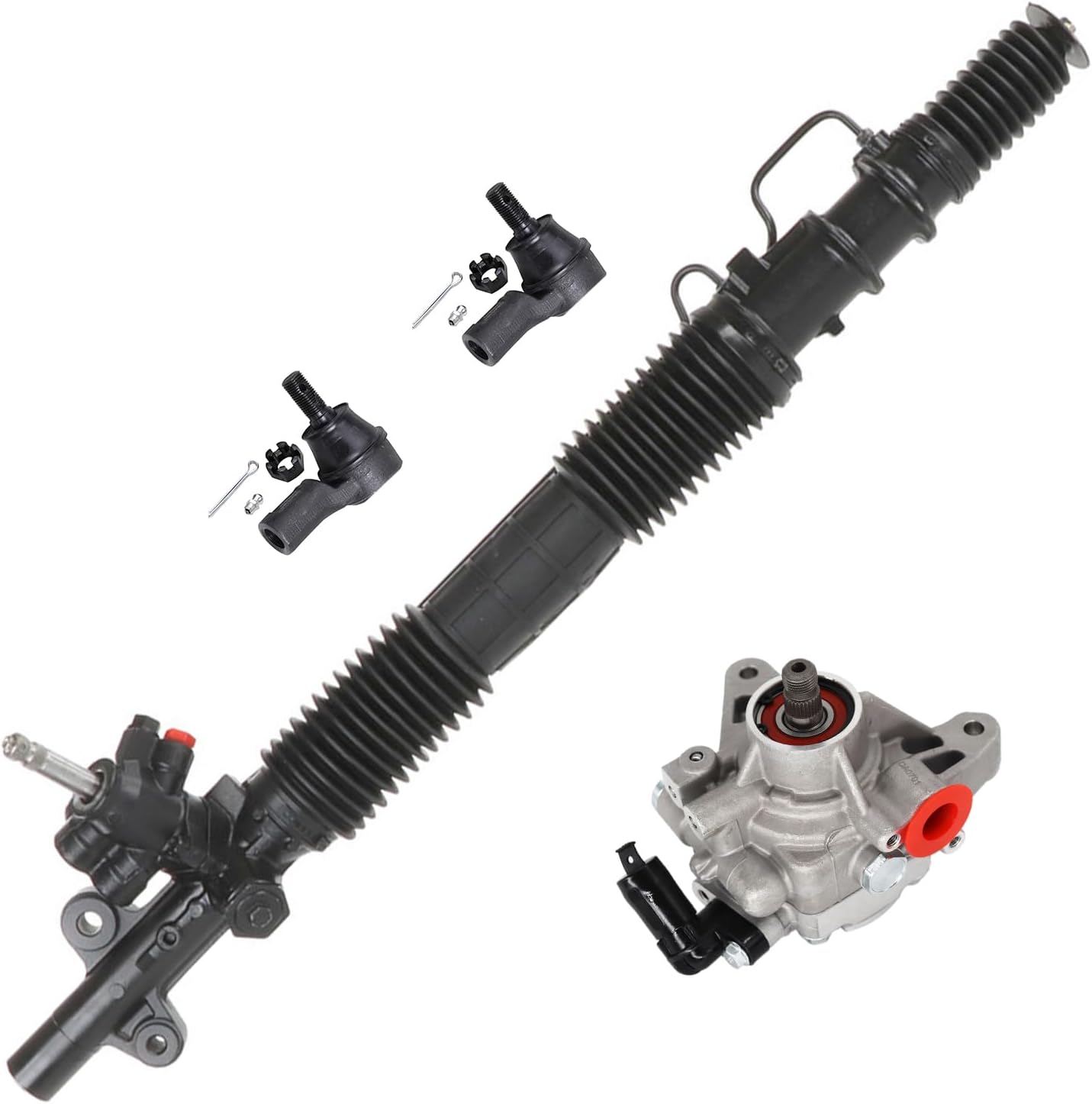 4pc Front Power Steering Rack and Pinion Pump Outer Tie Rods Suspension Kit