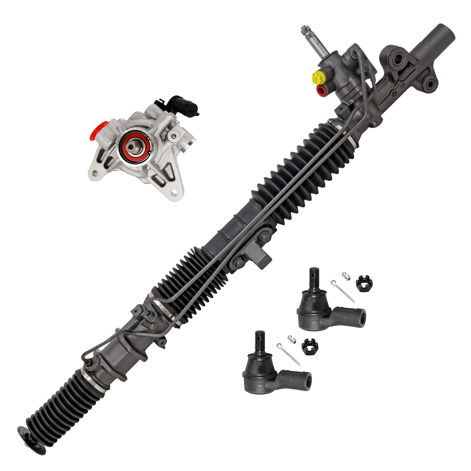 4pc Front Power Steering Rack and Pinion Pump Outer Tie Rods Suspension Kit