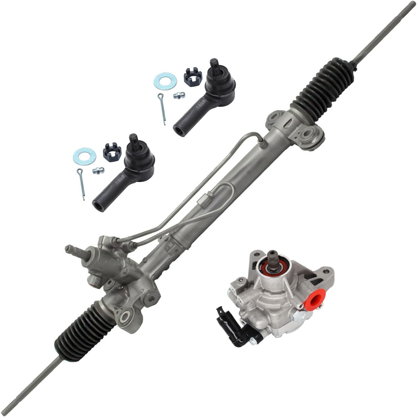 4pc Front Power Steering Rack and Pinion Pump Outer Tie Rods Suspension Kit