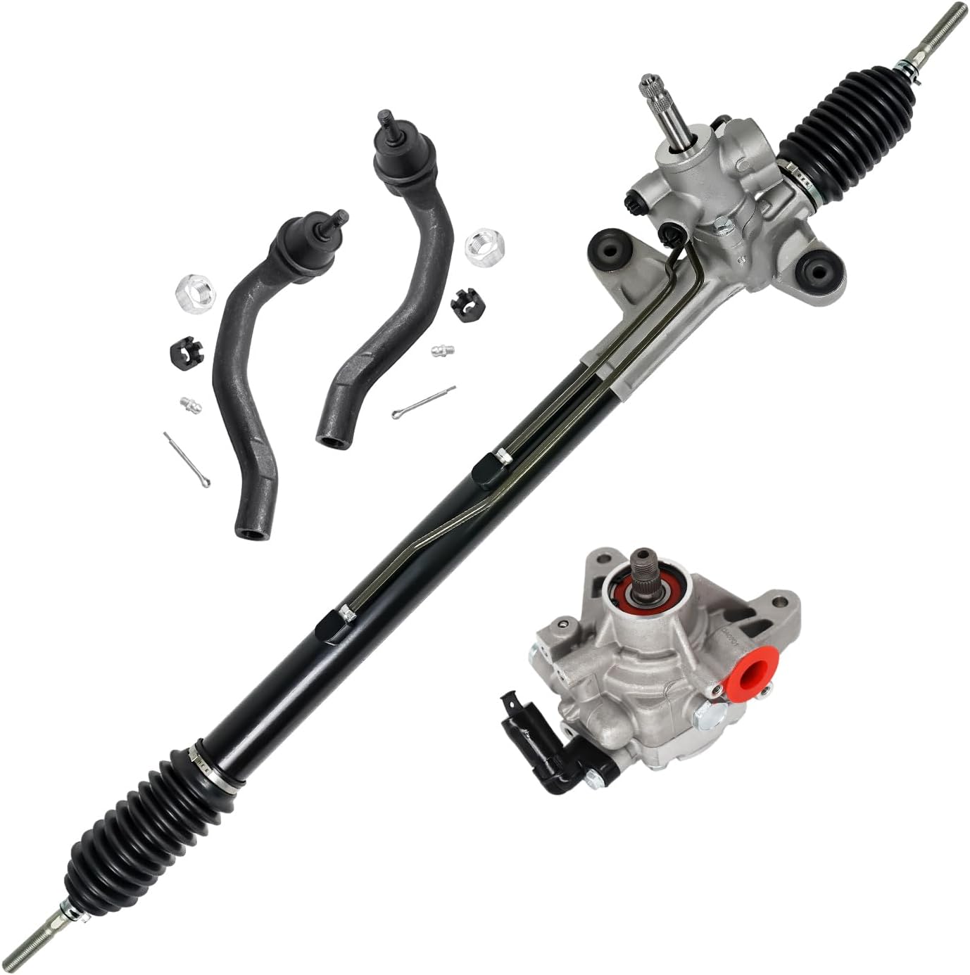 4pc Front Power Steering Rack and Pinion Pump Outer Tie Rods Suspension Kit