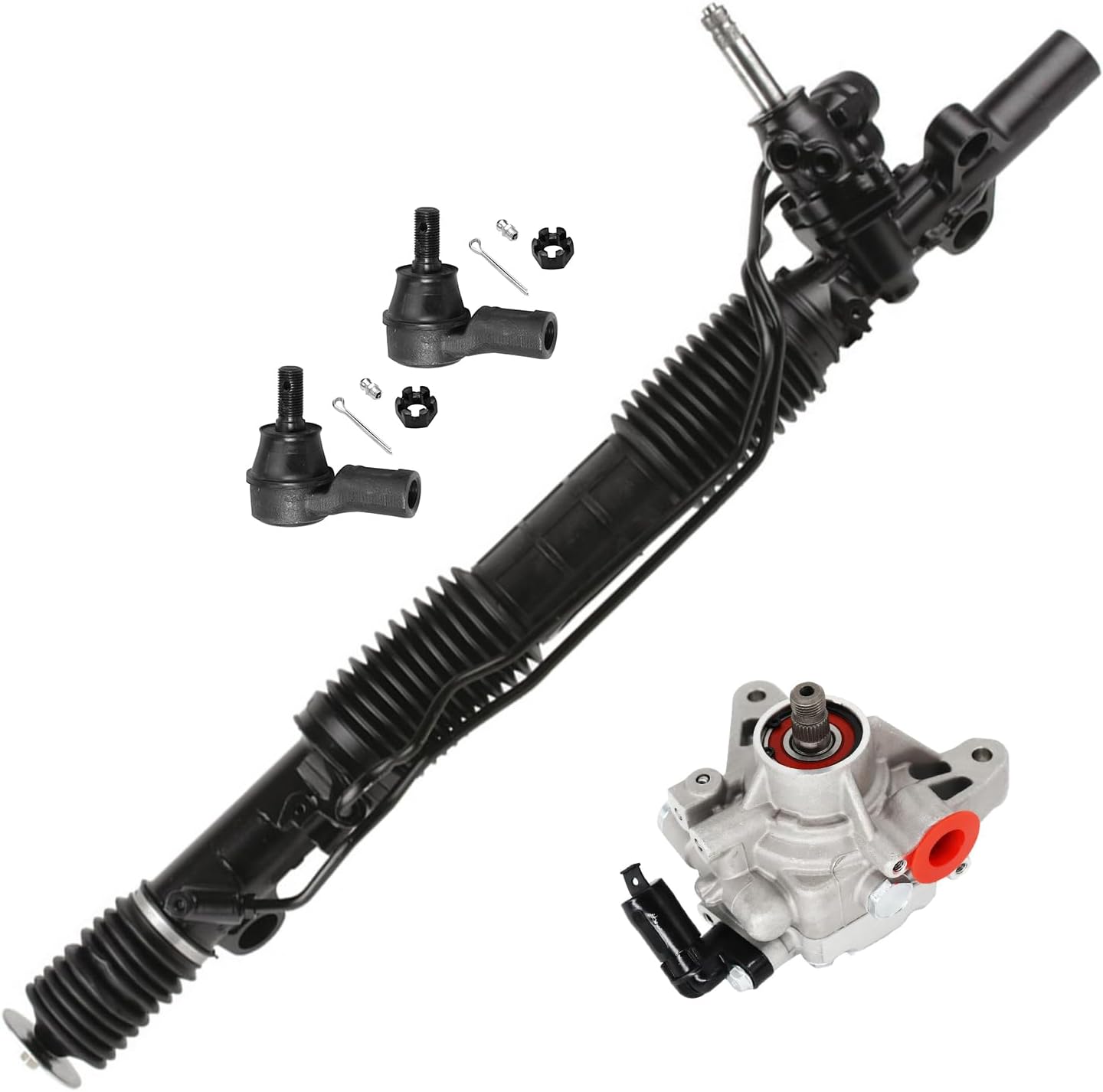 4pc Front Power Steering Rack and Pinion Pump Outer Tie Rods Suspension Kit