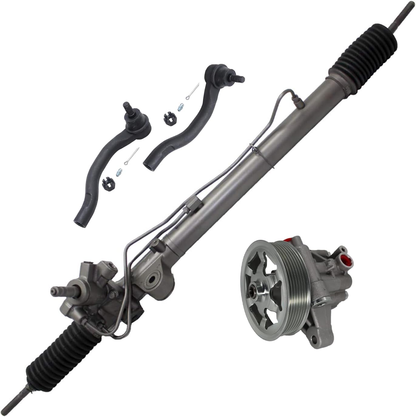 4pc Front Power Steering Rack and Pinion Pump Outer Tie Rods Suspension Kit