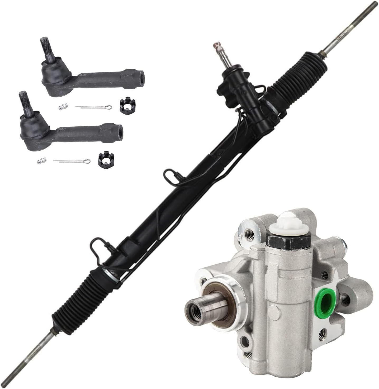 4pc Front Power Steering Rack and Pinion Pump Outer Tie Rods Suspension Kit