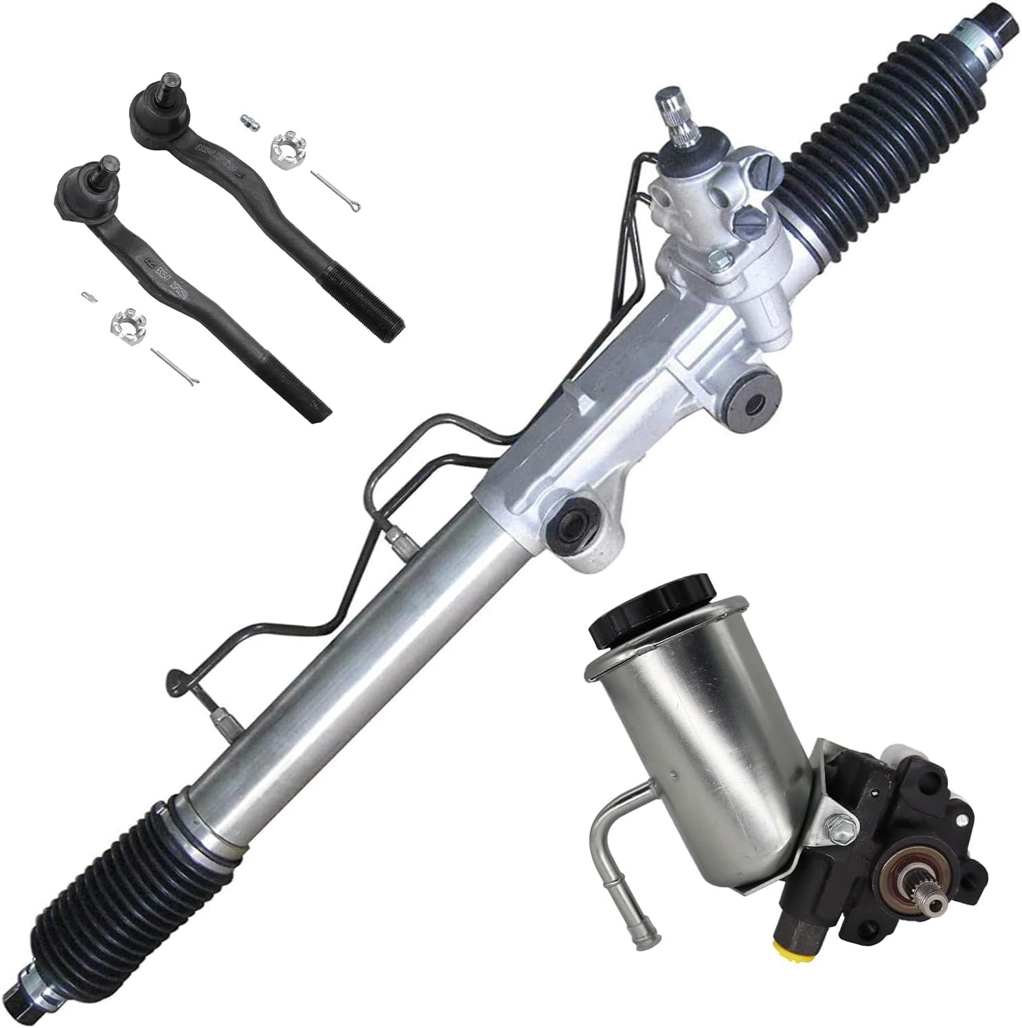 4pc Front Power Steering Rack and Pinion Pump Outer Tie Rods Suspension Kit