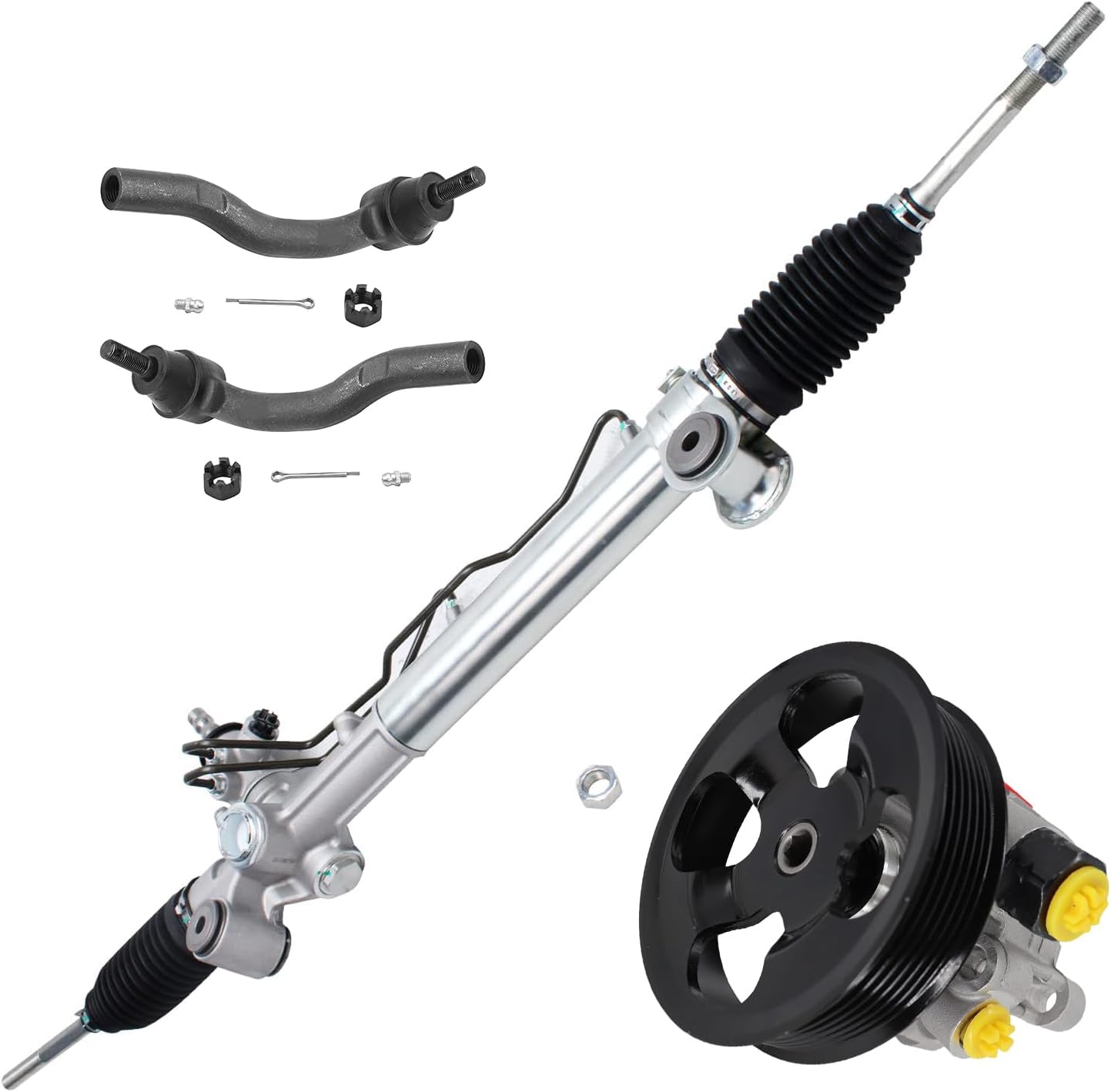 4pc Front Power Steering Rack and Pinion Pump Outer Tie Rods Suspension Kit
