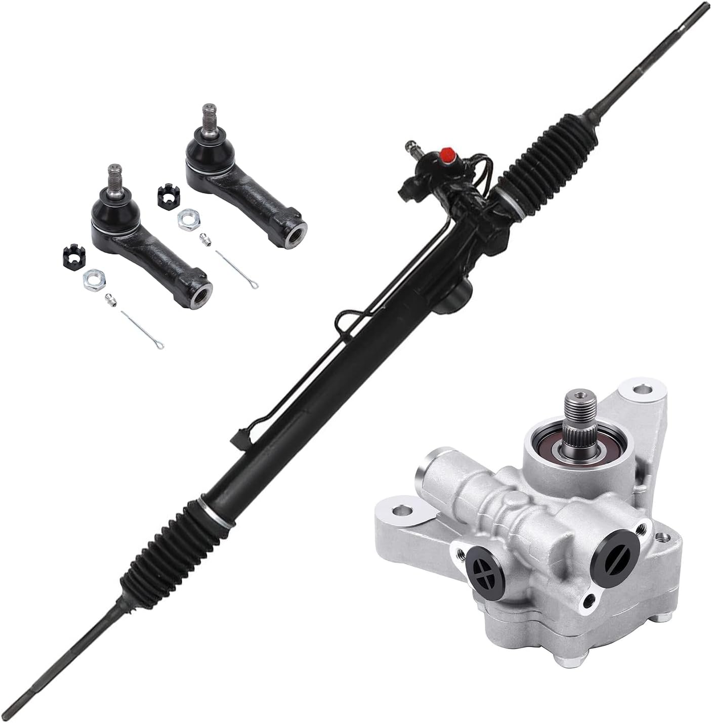 4pc Front Power Steering Rack and Pinion Pump Outer Tie Rods Suspension Kit