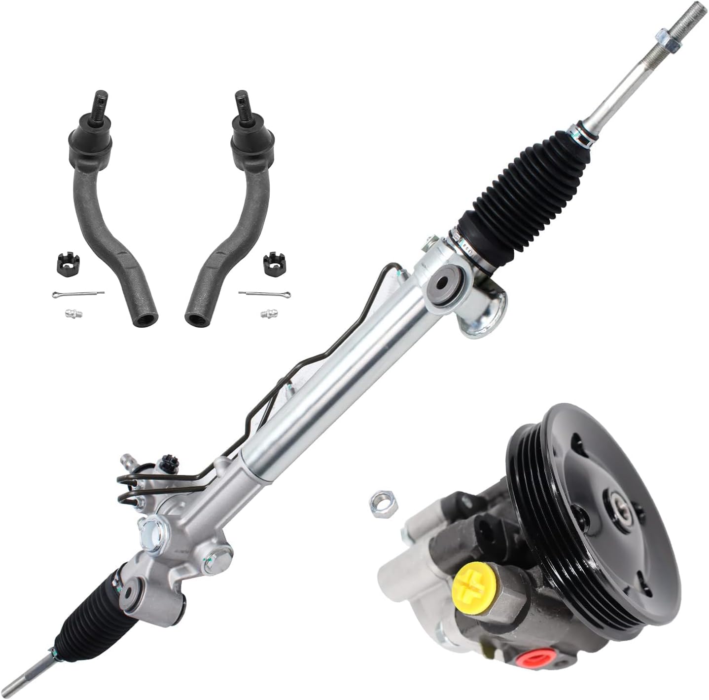 4pc Front Power Steering Rack and Pinion Pump Outer Tie Rods Suspension Kit