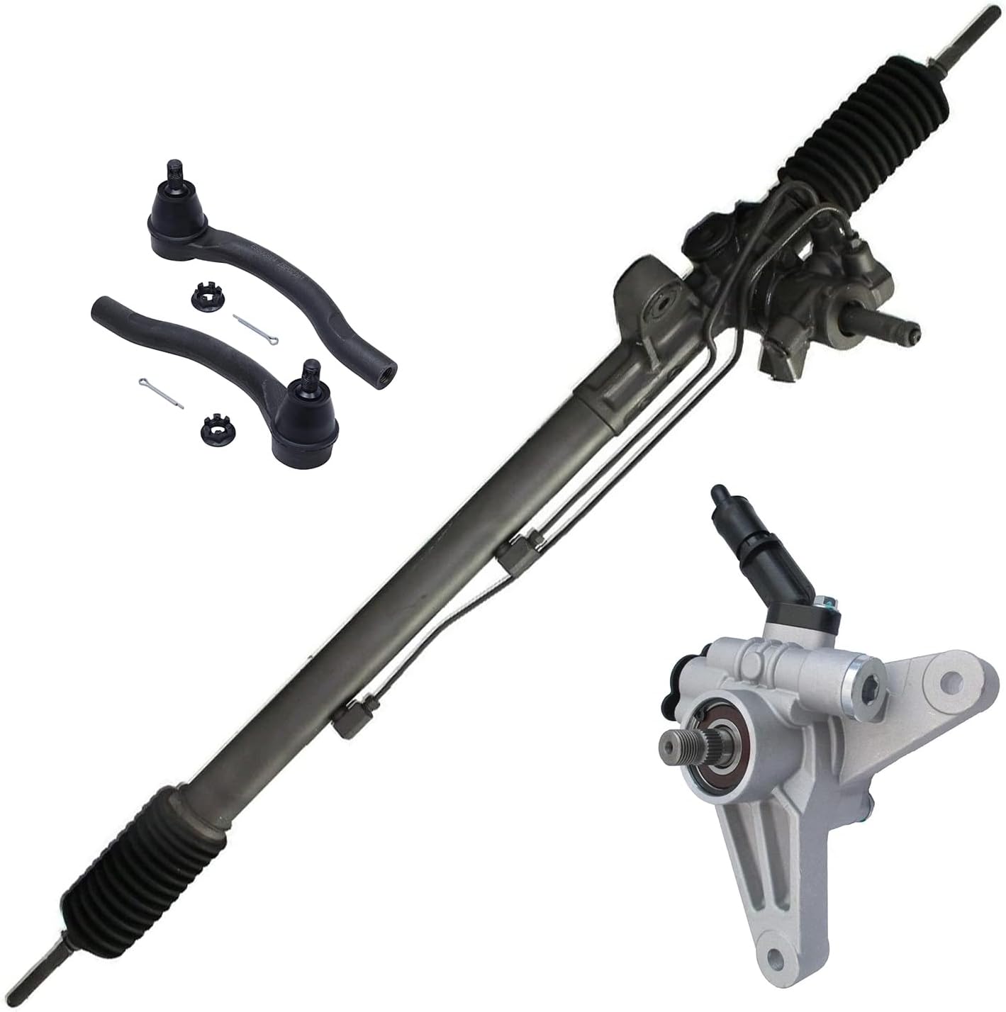 4pc Front Power Steering Rack and Pinion Pump Outer Tie Rods Suspension Kit