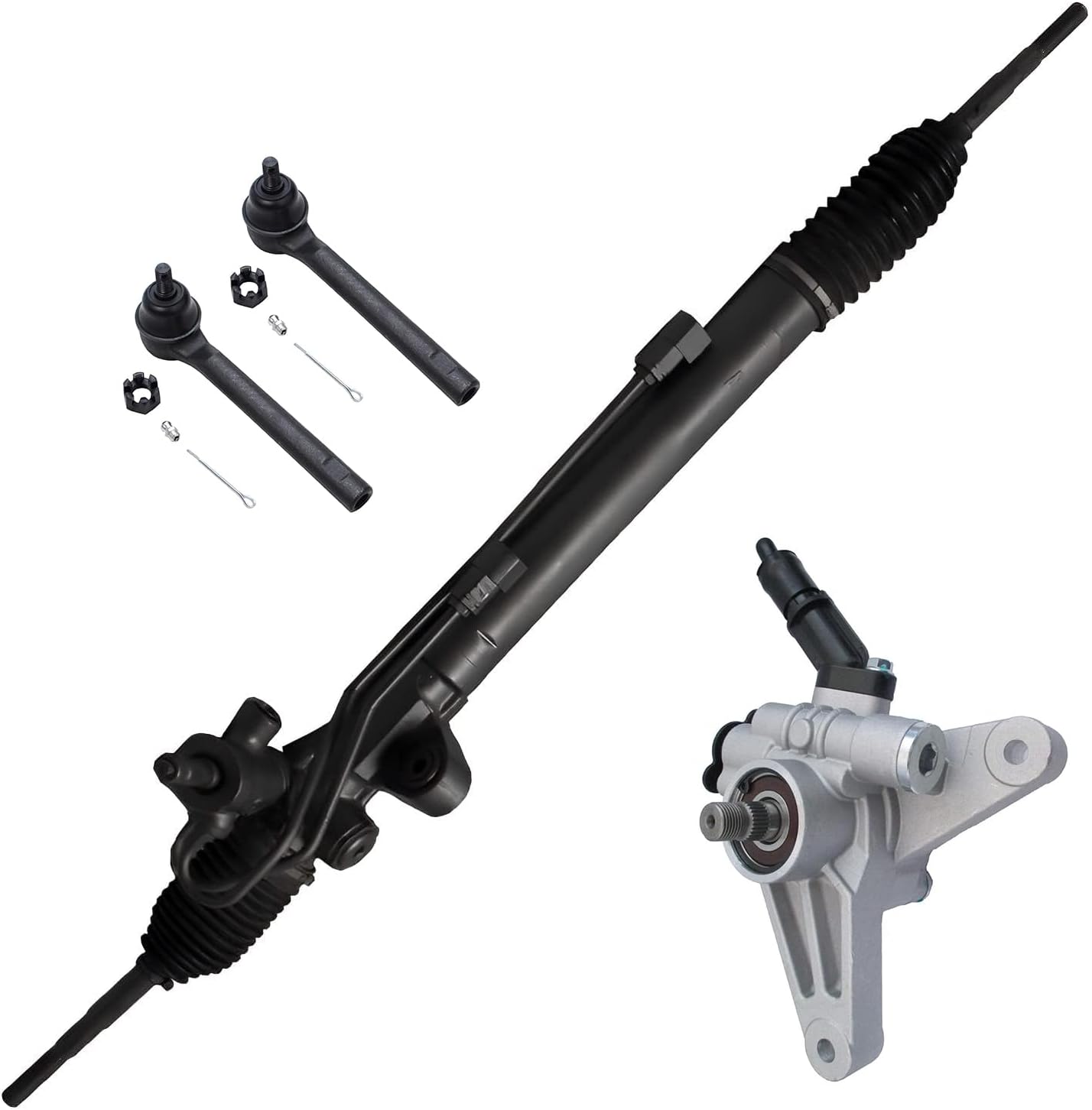 4pc Front Power Steering Rack and Pinion Pump Outer Tie Rods Suspension Kit