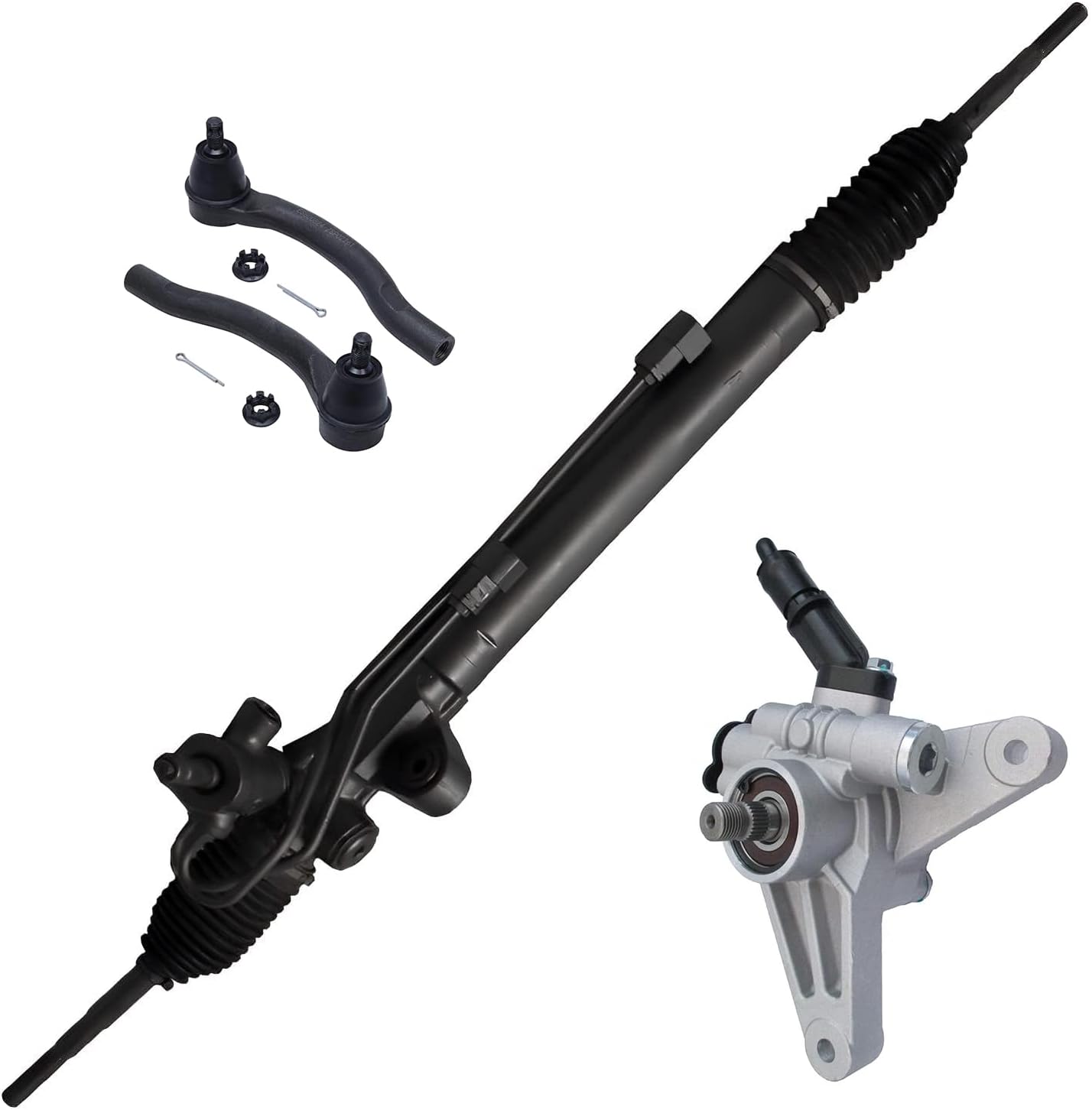 4pc Front Power Steering Rack and Pinion Pump Outer Tie Rods Suspension Kit