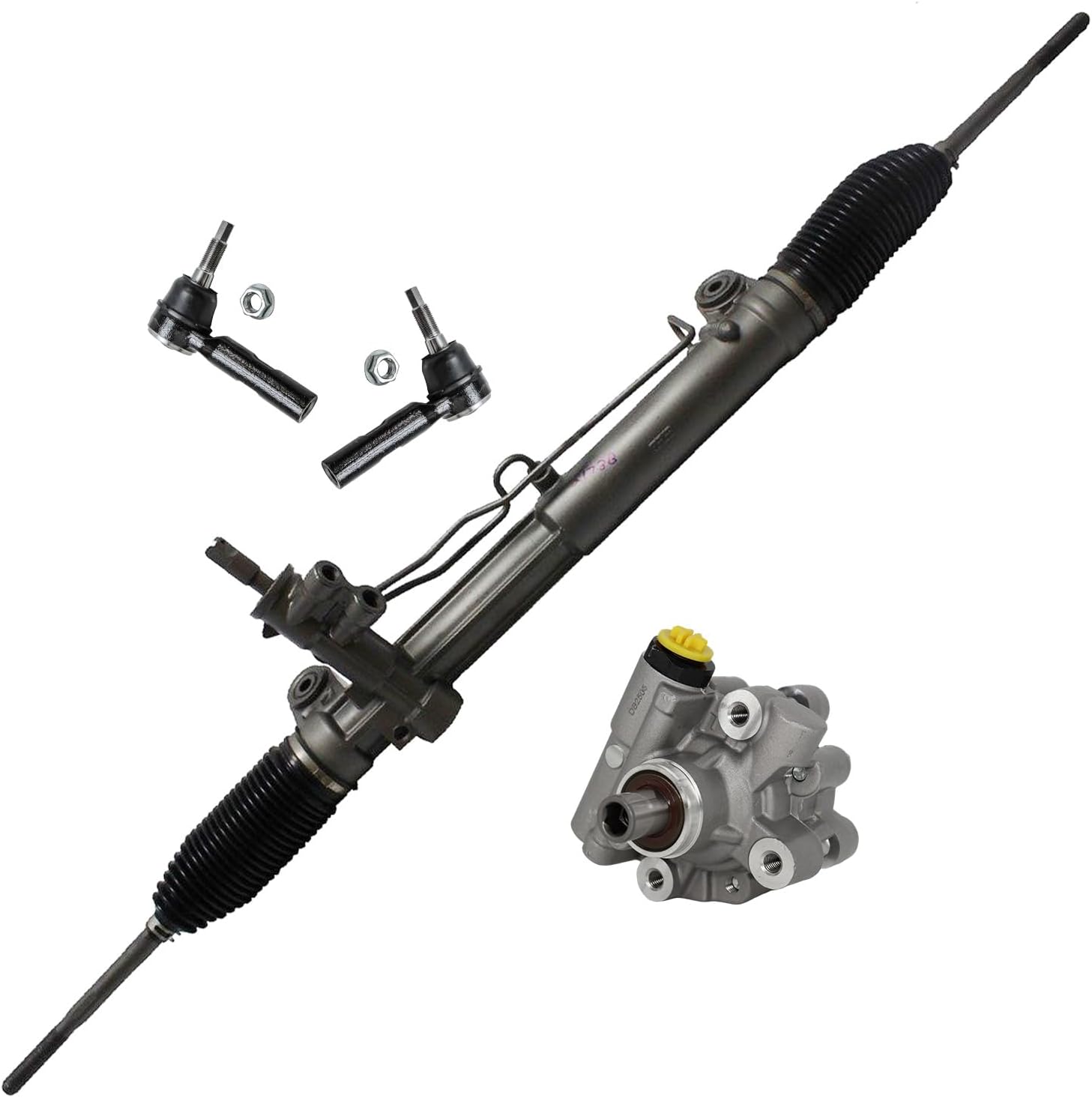 4pc Front Power Steering Rack and Pinion Pump Outer Tie Rods Suspension Kit