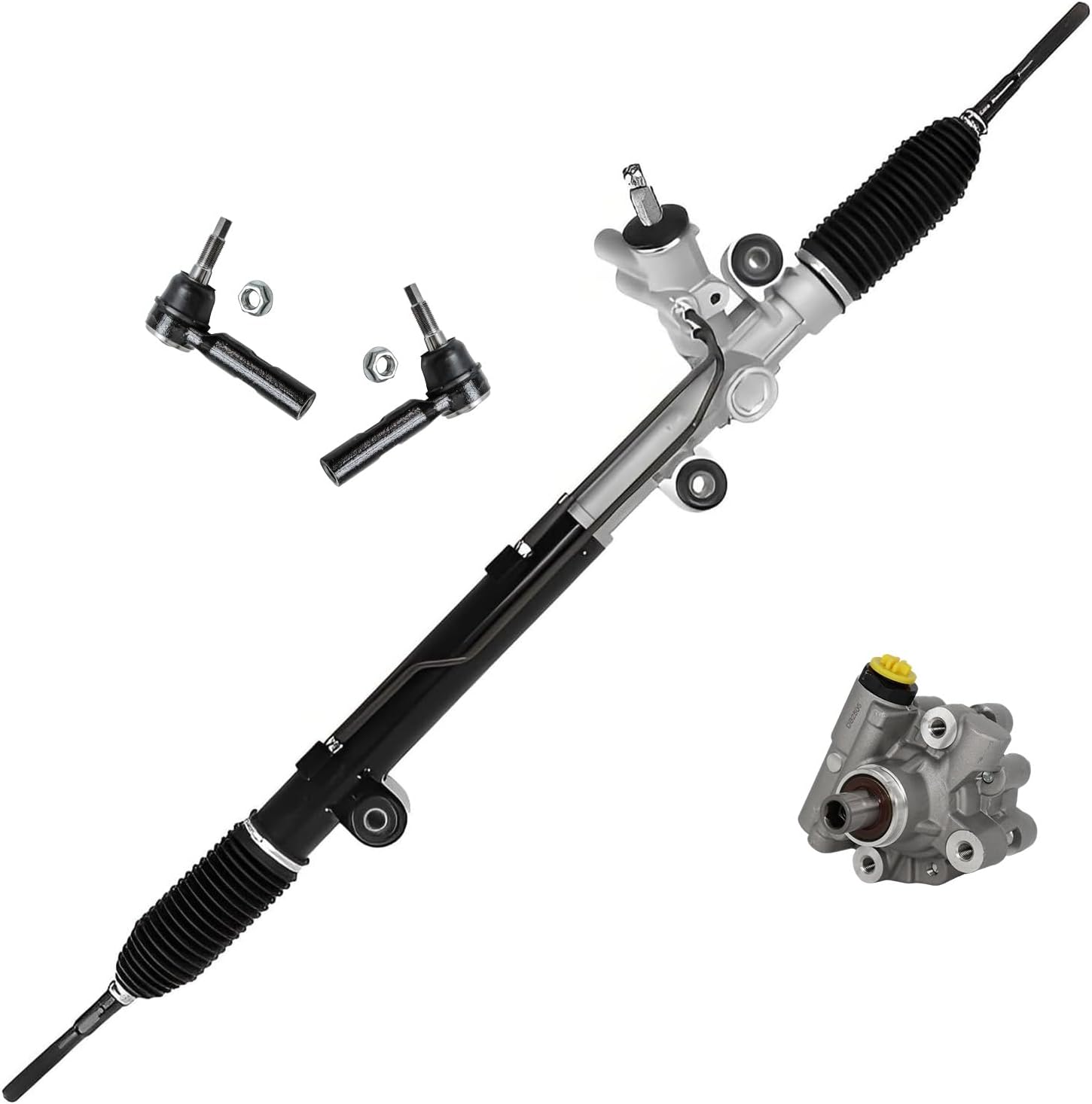4pc Front Power Steering Rack and Pinion Pump Outer Tie Rods Suspension Kit