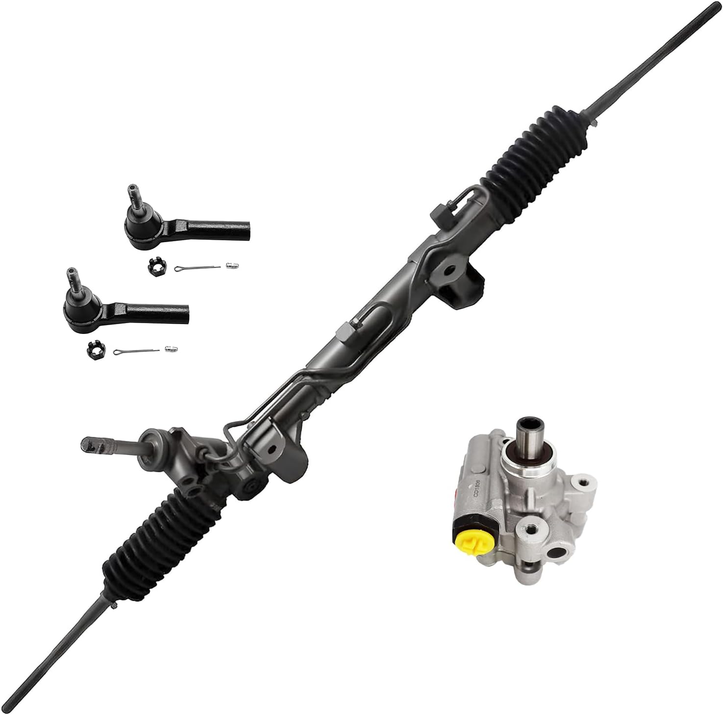 4pc Front Power Steering Rack and Pinion Pump Outer Tie Rods Suspension Kit