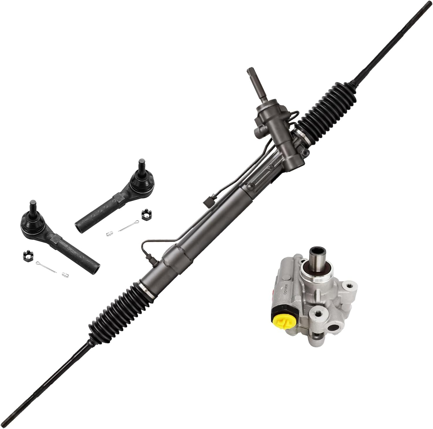 4pc Front Power Steering Rack and Pinion Pump Outer Tie Rods Suspension Kit