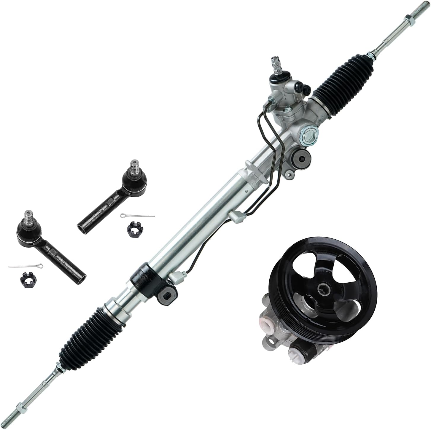 4pc Front Power Steering Rack and Pinion Pump Outer Tie Rods Suspension Kit