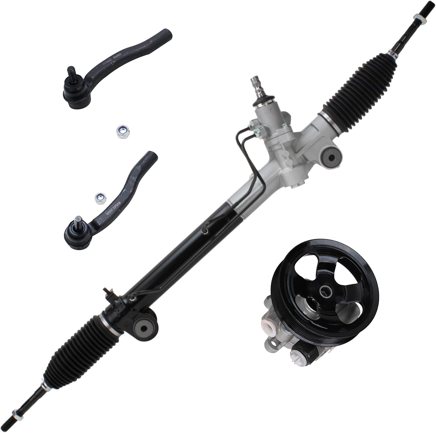 4pc Front Power Steering Rack and Pinion Pump Outer Tie Rods Suspension Kit