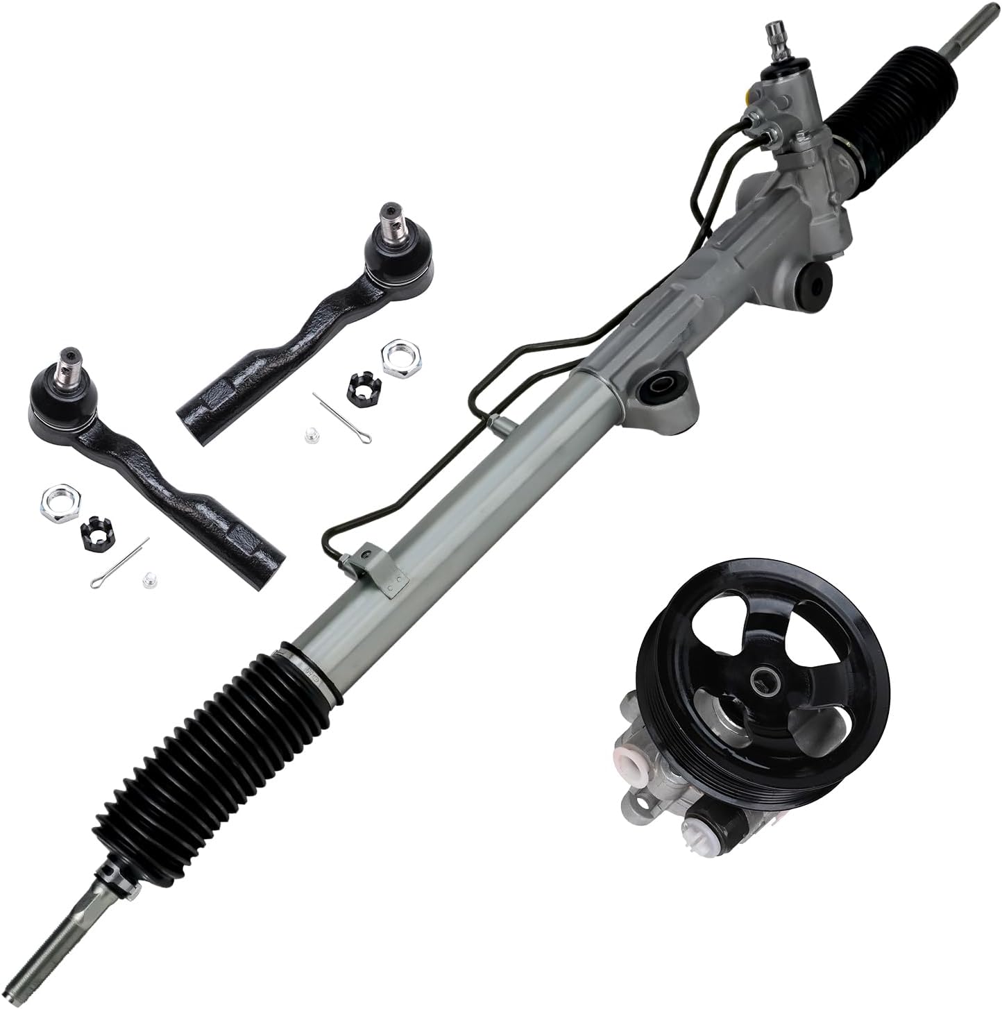4pc Front Power Steering Rack and Pinion Pump Outer Tie Rods Suspension Kit