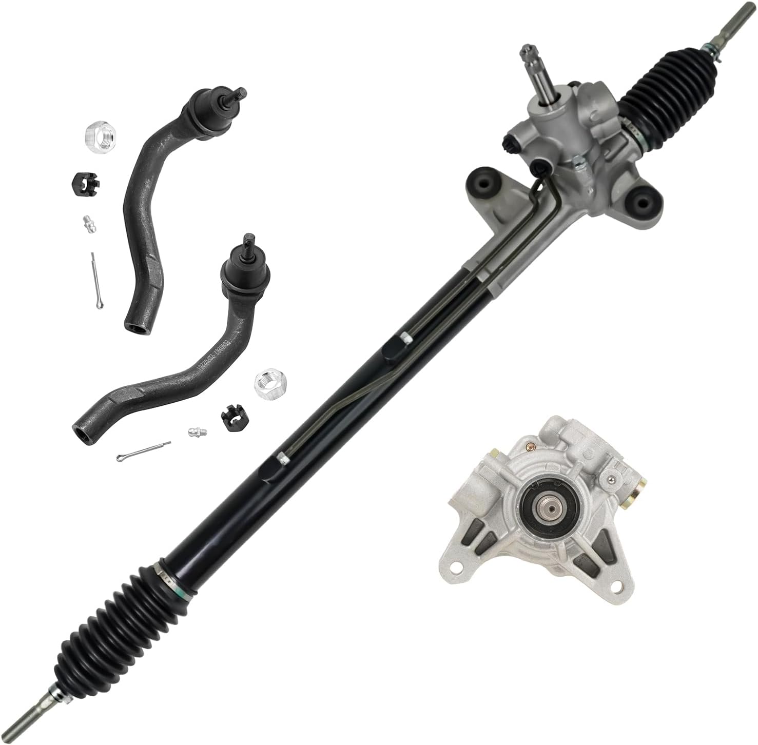 4pc Front Power Steering Rack and Pinion Pump Outer Tie Rods Suspension Kit