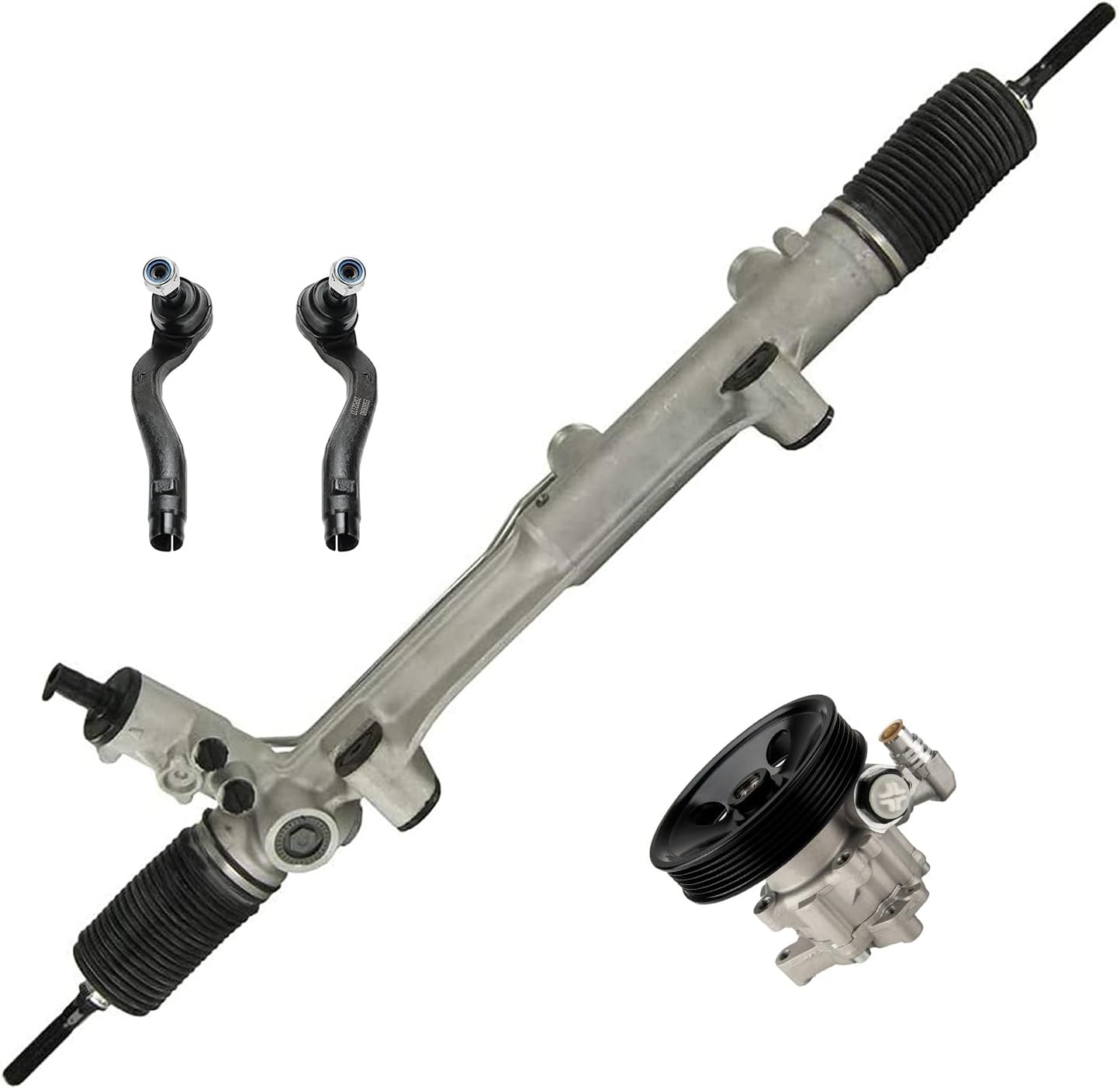 4pc Front Power Steering Rack and Pinion Pump Outer Tie Rods Suspension Kit