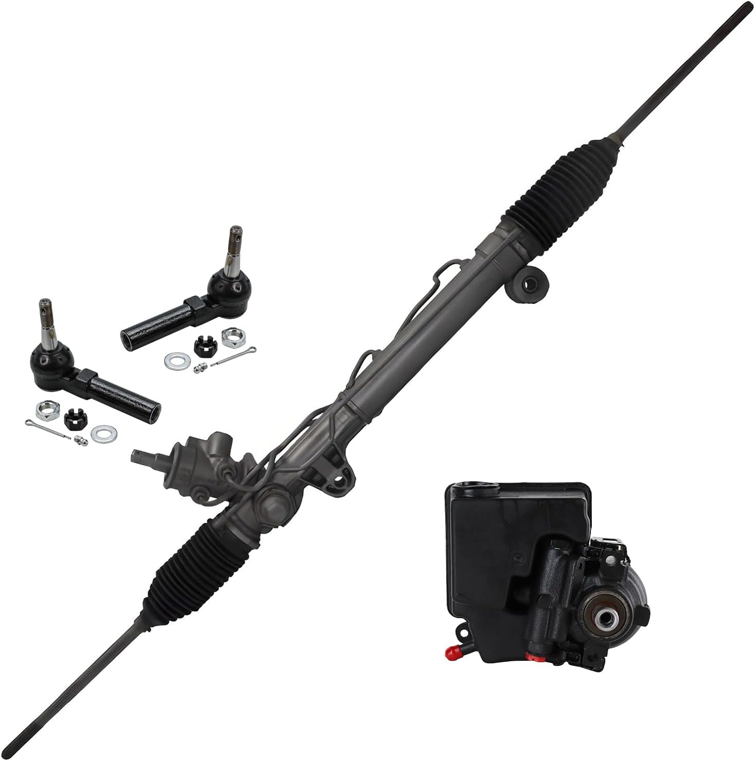 4pc Front Power Steering Rack and Pinion Pump Outer Tie Rods Suspension Kit