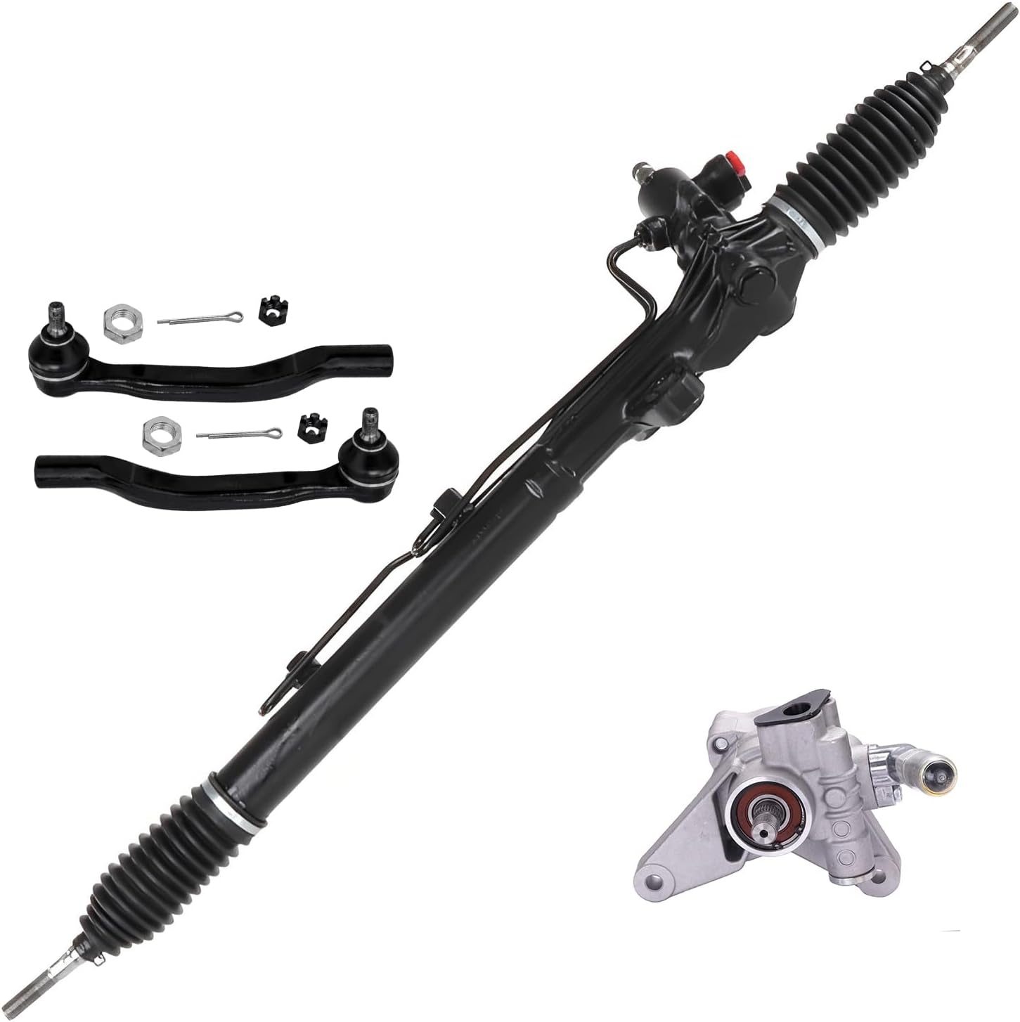 4pc Front Power Steering Rack and Pinion Pump Outer Tie Rods Suspension Kit