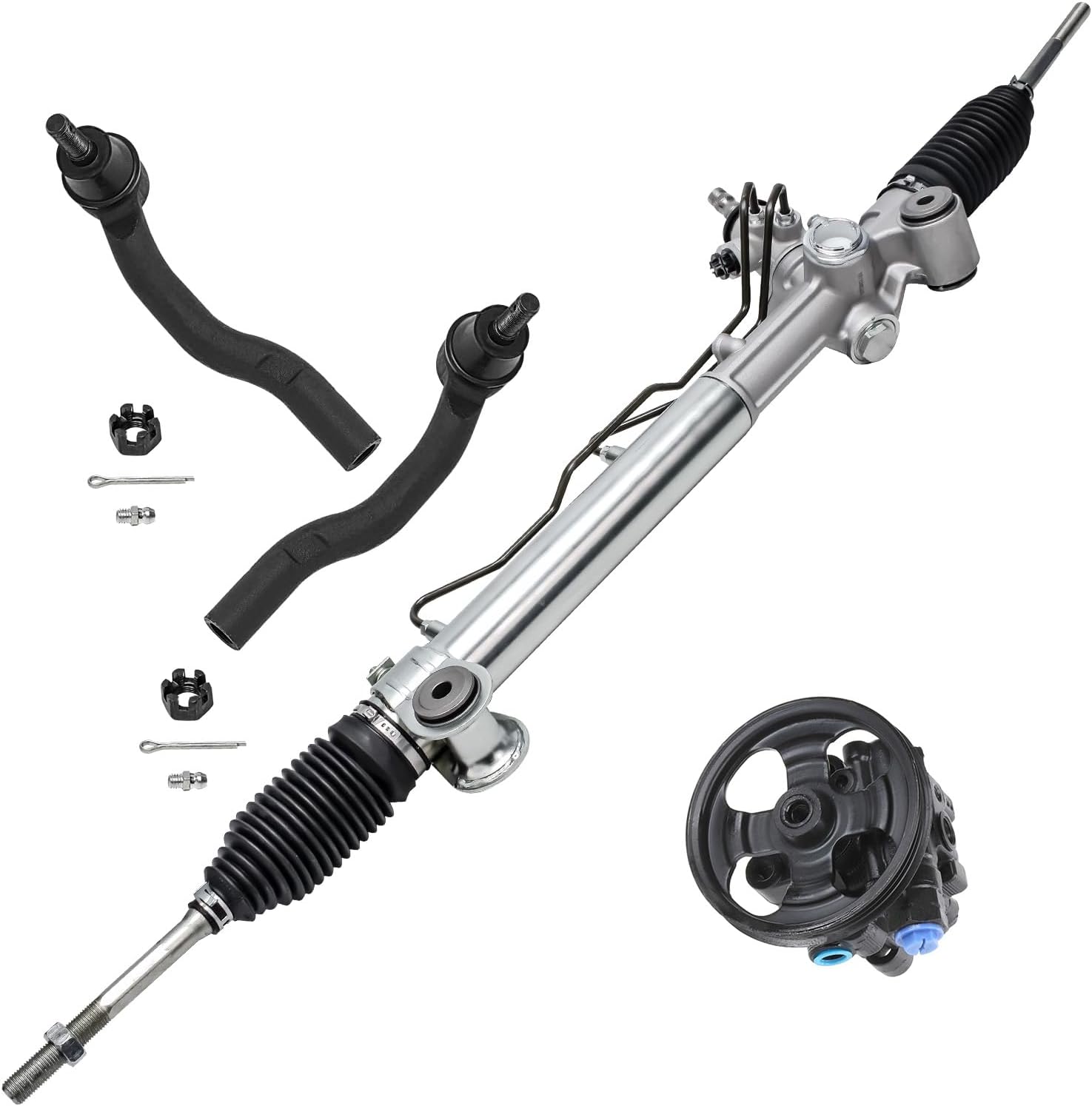 4pc Front Power Steering Rack and Pinion Pump Outer Tie Rods Suspension Kit