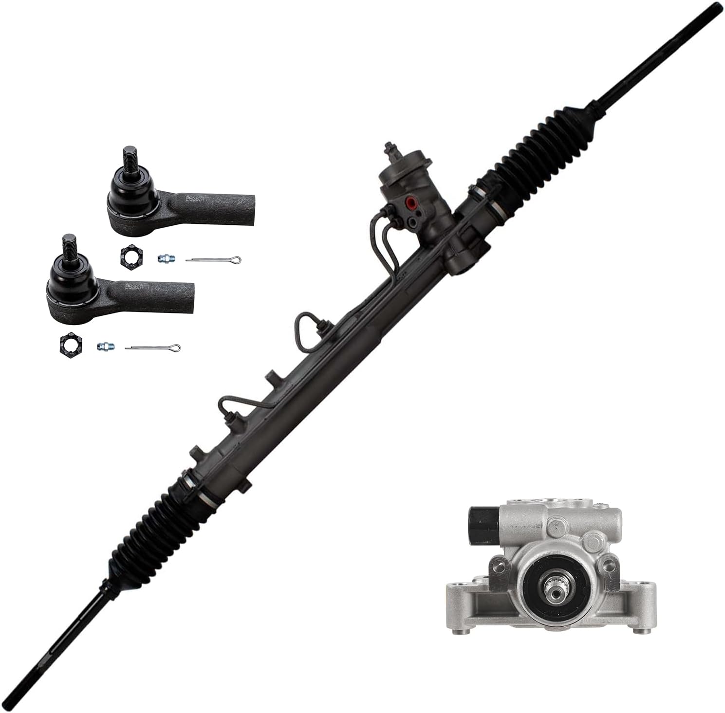 4pc Front Power Steering Rack and Pinion Pump Outer Tie Rods Suspension Kit