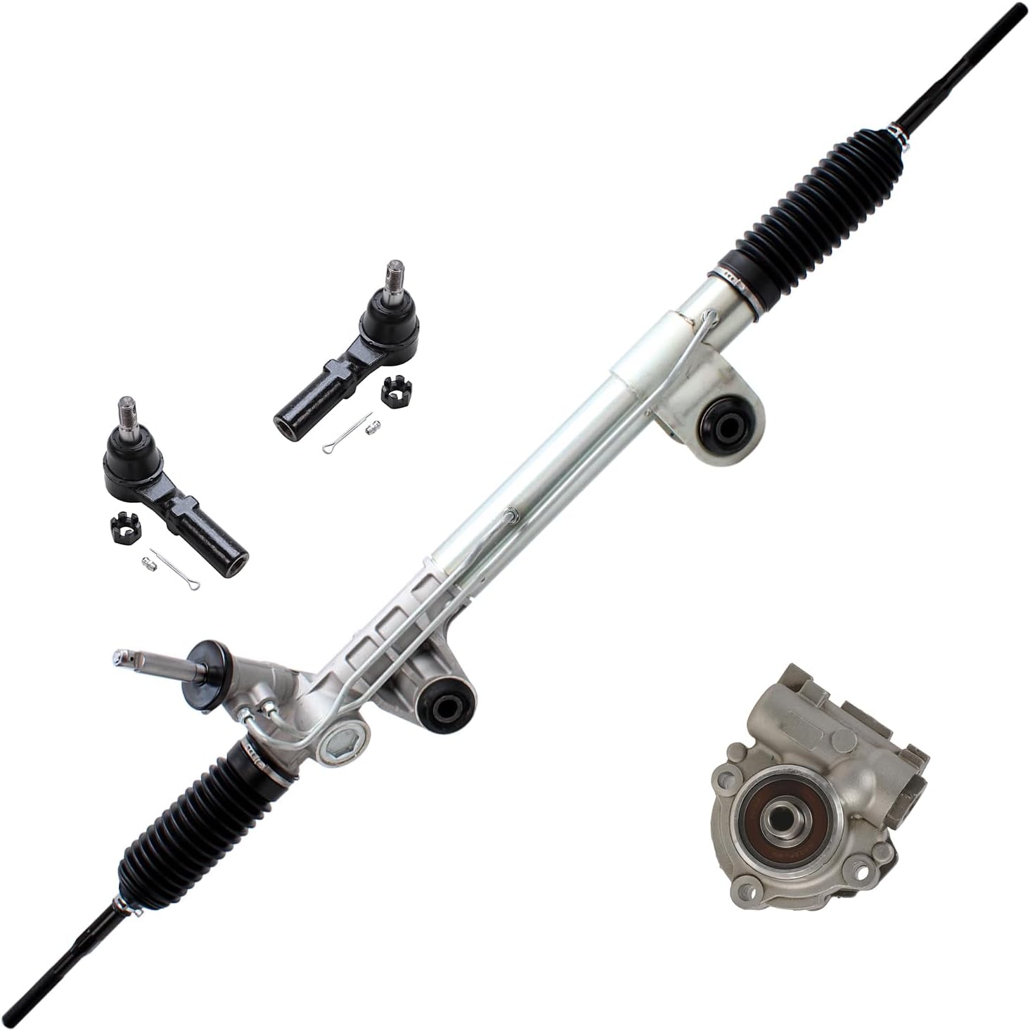 4pc Front Power Steering Rack and Pinion Pump Outer Tie Rods Suspension Kit