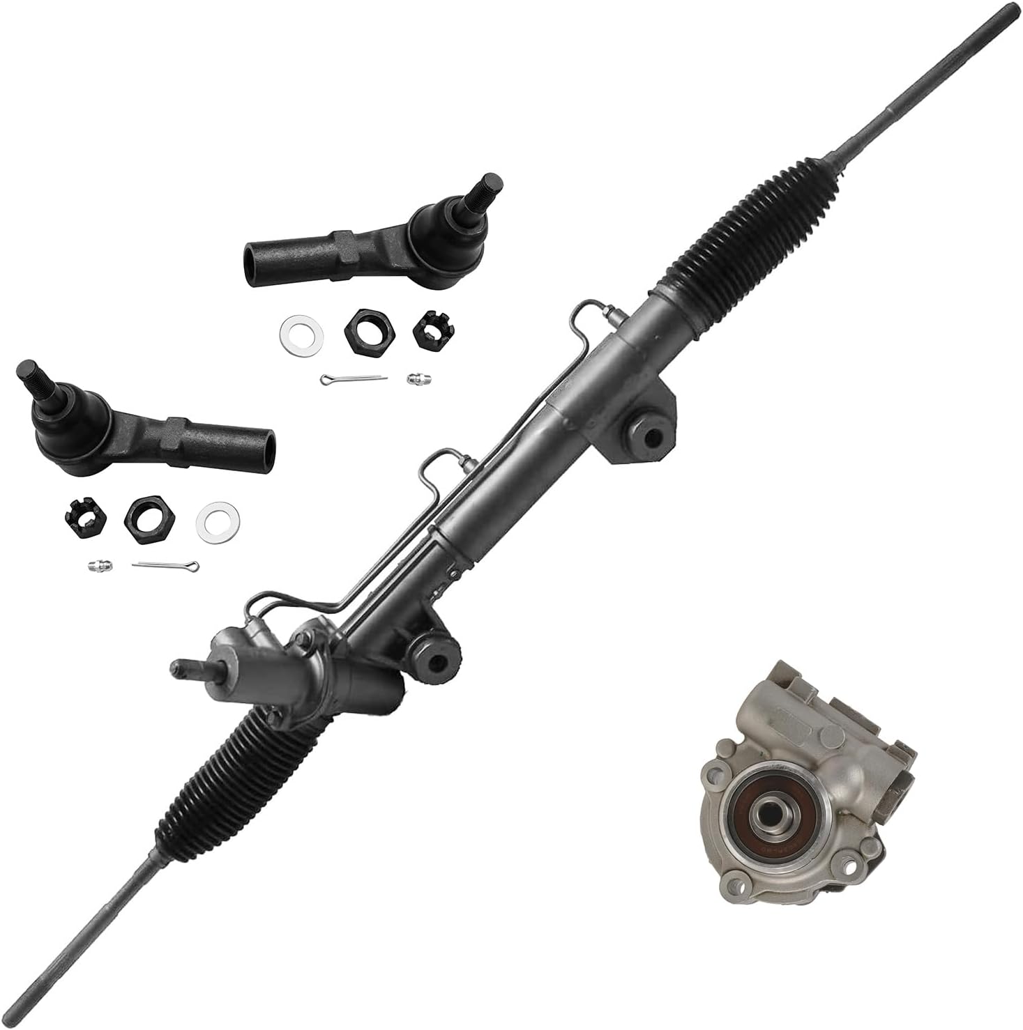 4pc Front Power Steering Rack and Pinion Pump Outer Tie Rods Suspension Kit