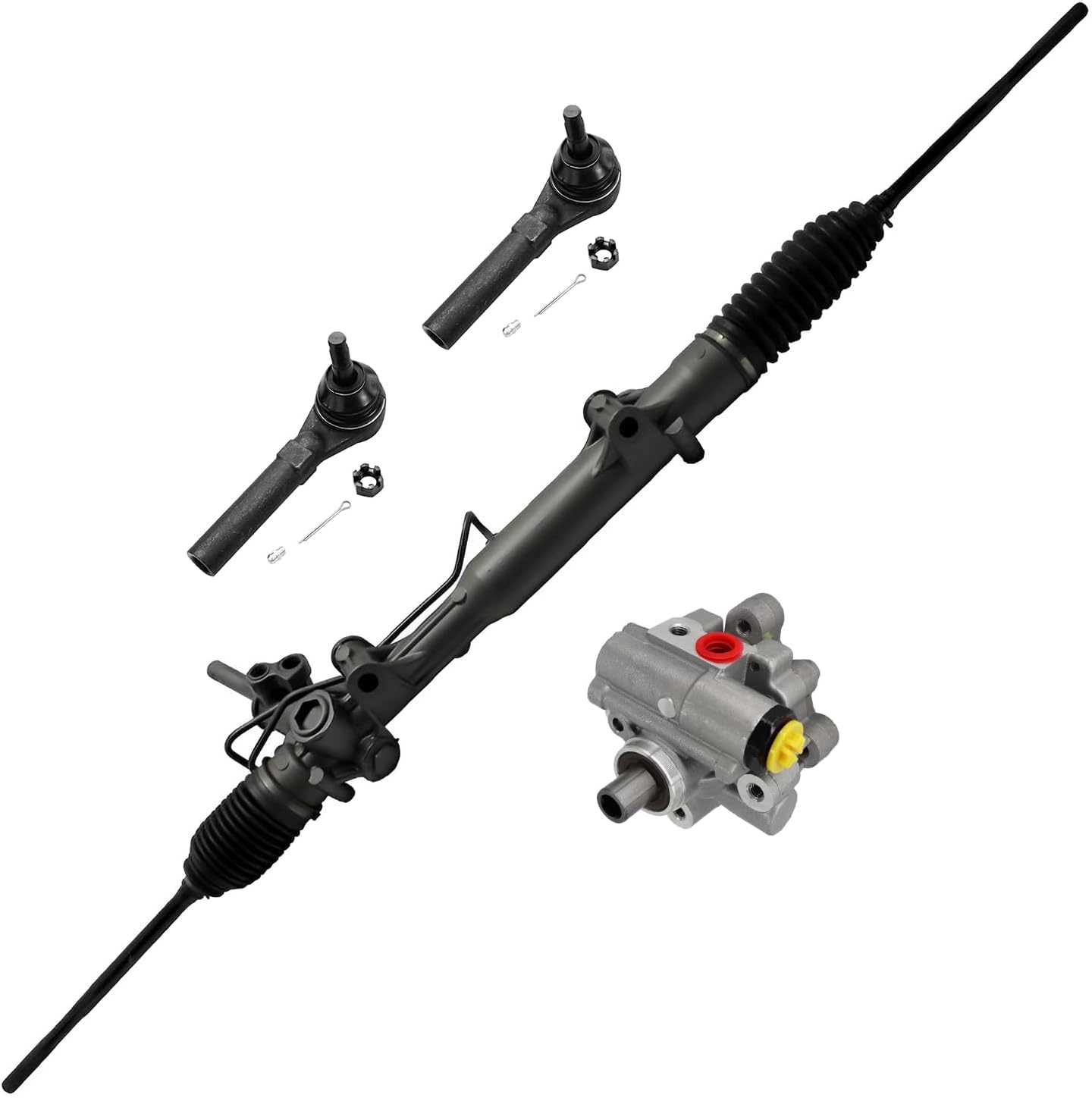 4pc Front Power Steering Rack and Pinion Pump Outer Tie Rods Suspension Kit
