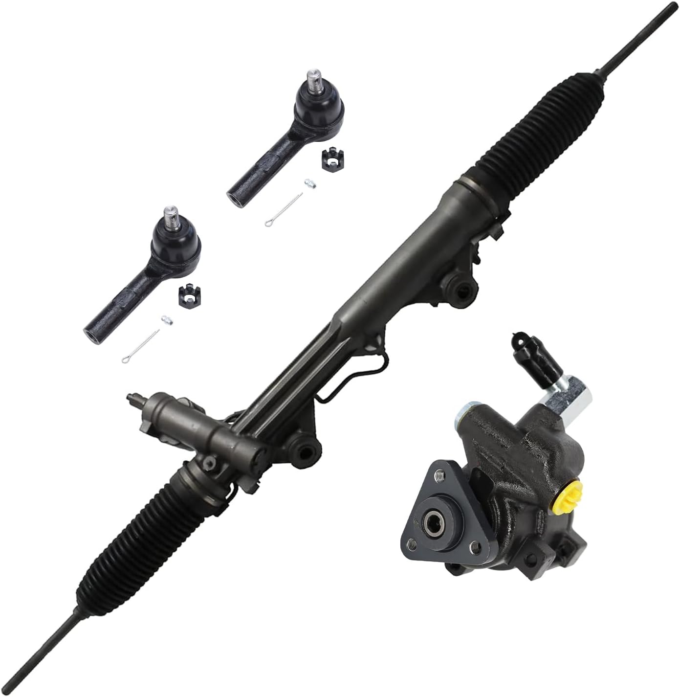 4pc Front Power Steering Rack and Pinion Pump Outer Tie Rods Suspension Kit