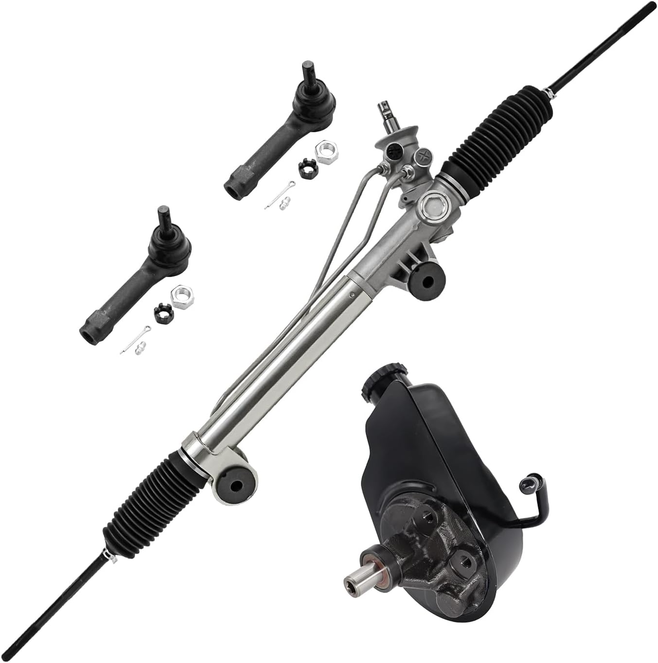 4pc Front Power Steering Rack and Pinion Pump Outer Tie Rods Suspension Kit