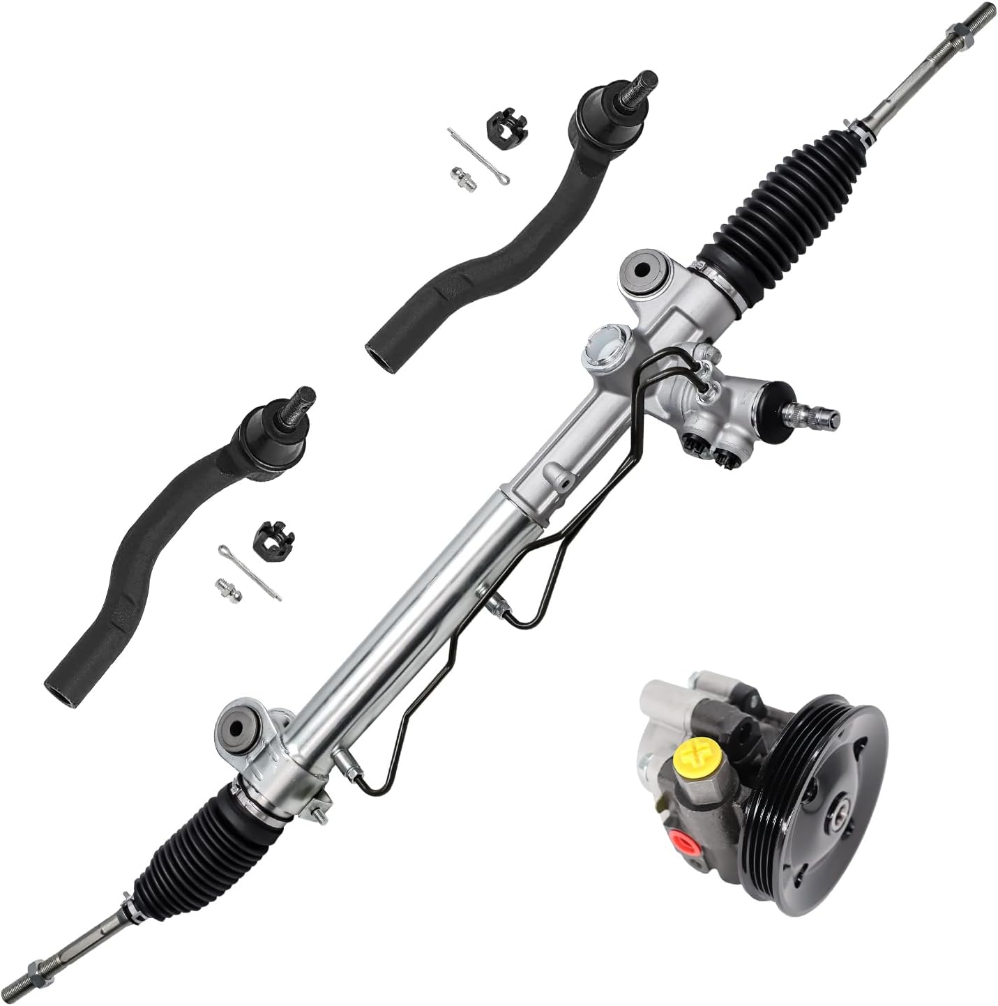 4pc Front Power Steering Rack and Pinion Pump Outer Tie Rods Suspension Kit