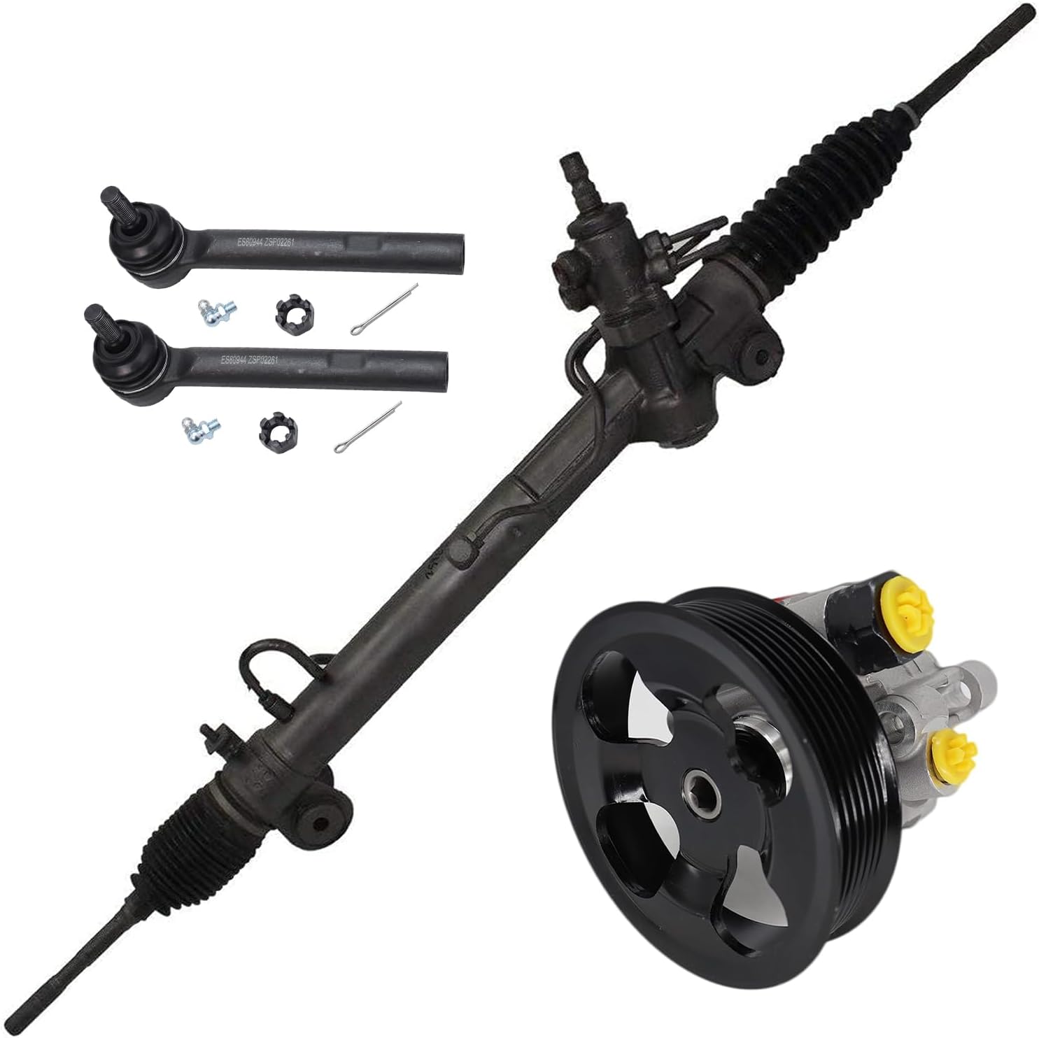 4pc Front Power Steering Rack and Pinion Pump Outer Tie Rods Suspension Kit