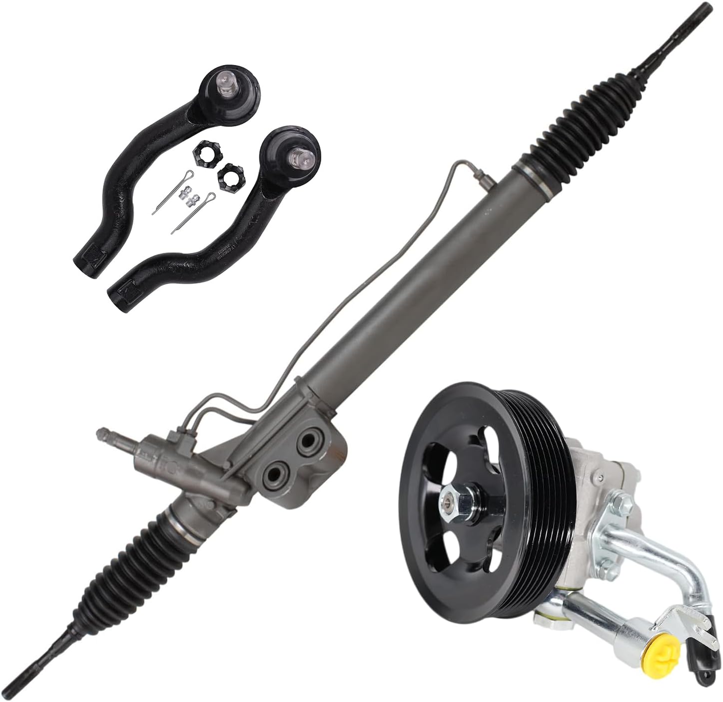 4pc Front Power Steering Rack and Pinion Pump Outer Tie Rods Suspension Kit
