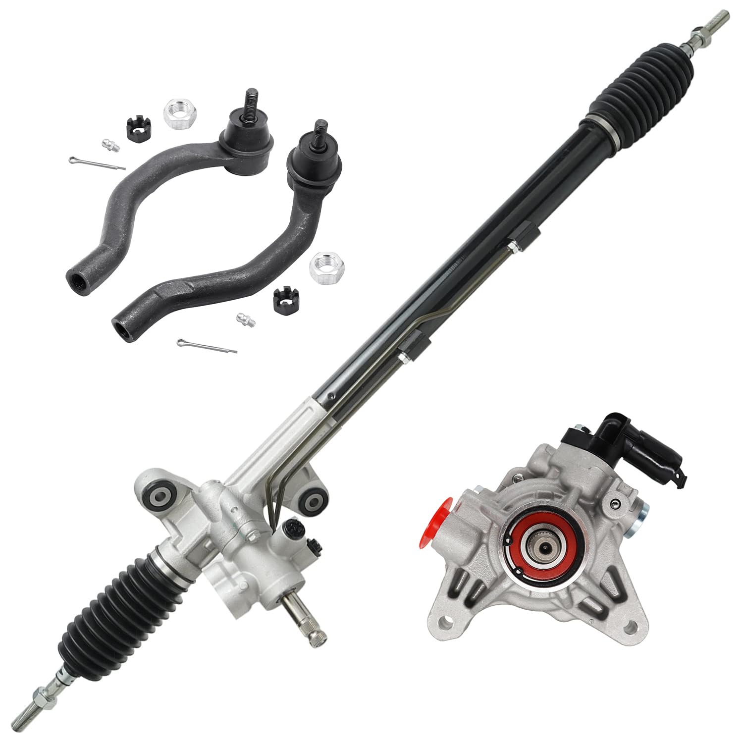 4pc Front Power Steering Rack and Pinion Pump Outer Tie Rods Suspension Kit