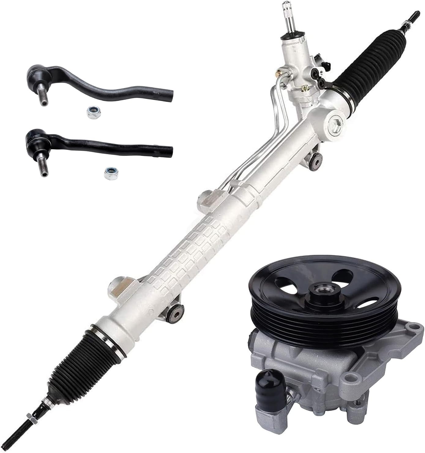 4pc Front Power Steering Rack and Pinion Pump Outer Tie Rods Suspension Kit