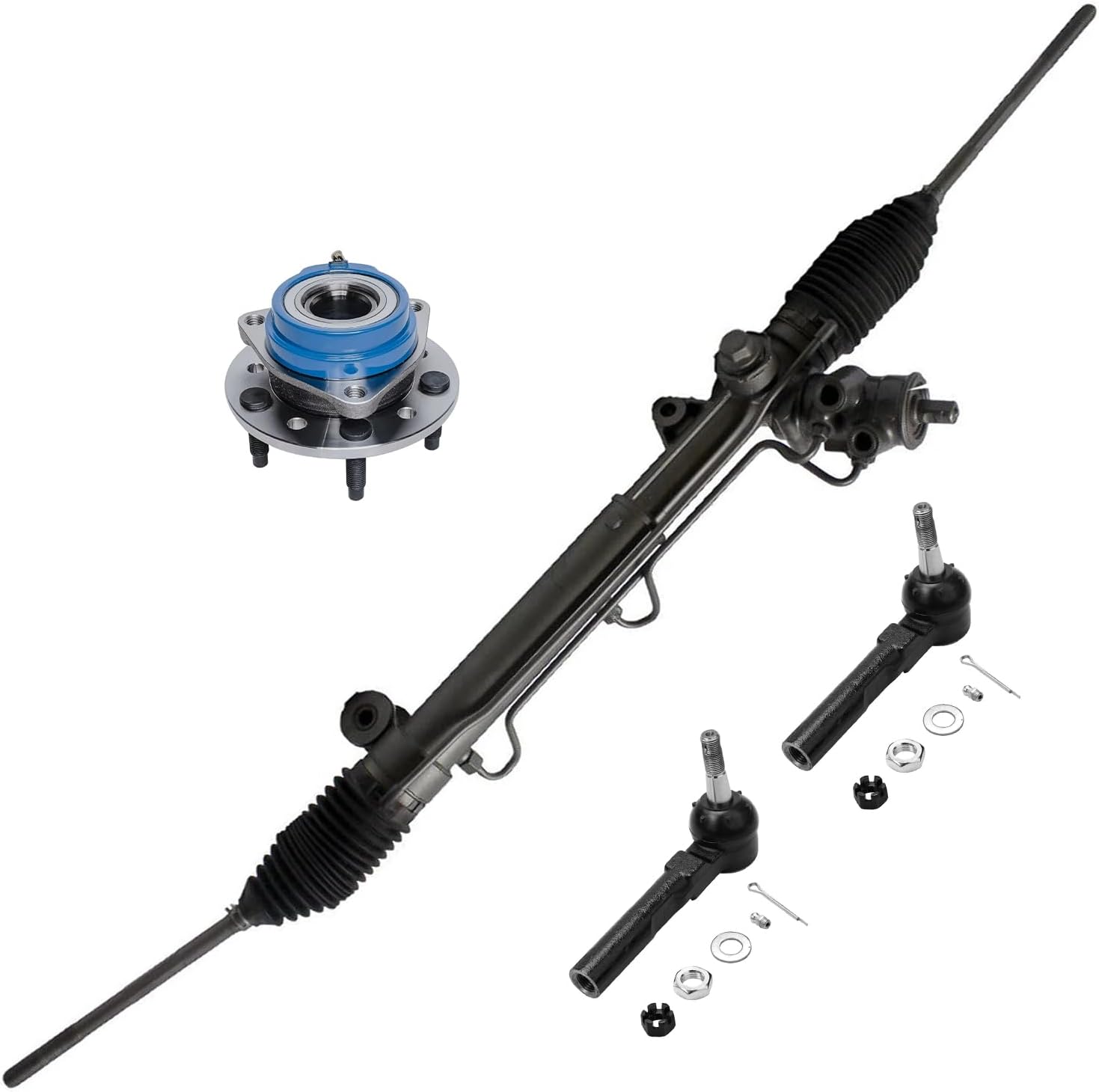 4pc Power Steering Rack and Pinion Wheel Hub and Bearing Suspension Kit