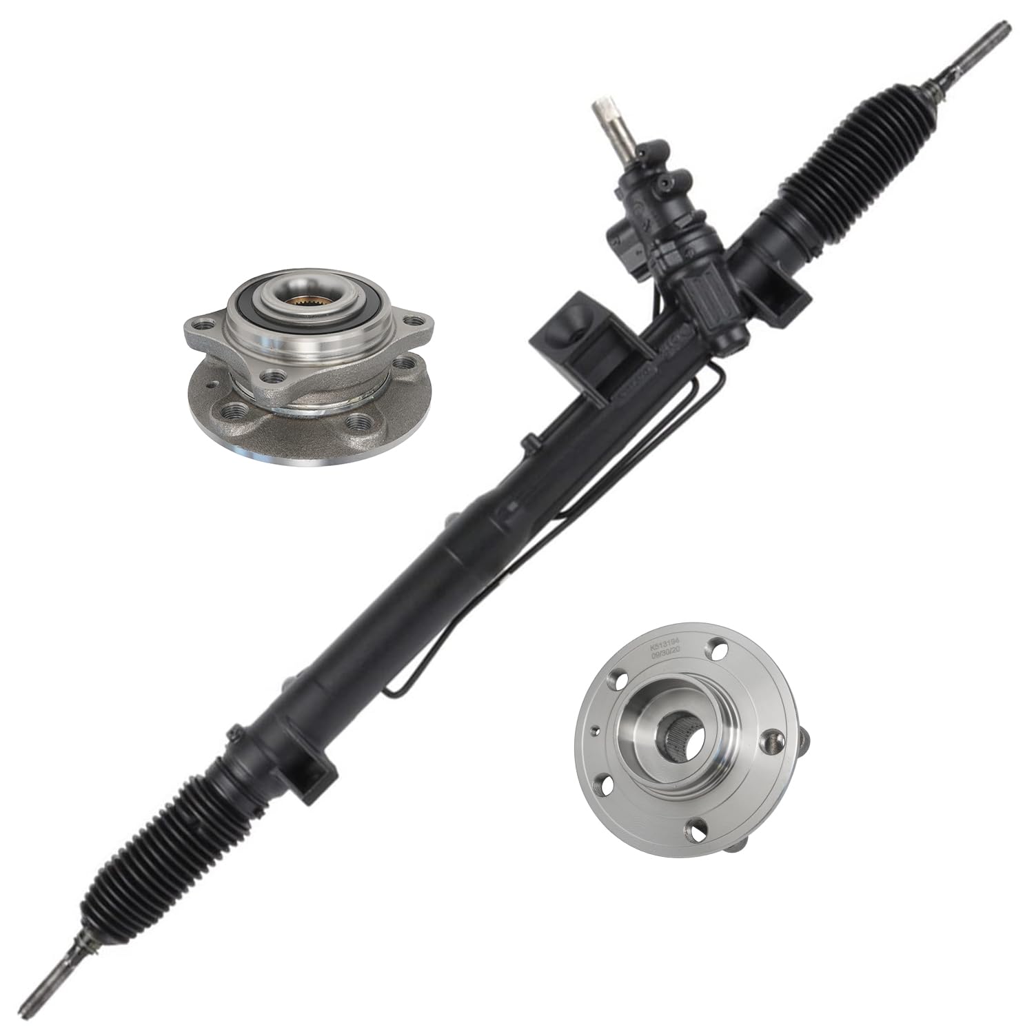 4pc Front Wheel Hub and Bearings Power Steering Rack & Pinion Suspension Kit
