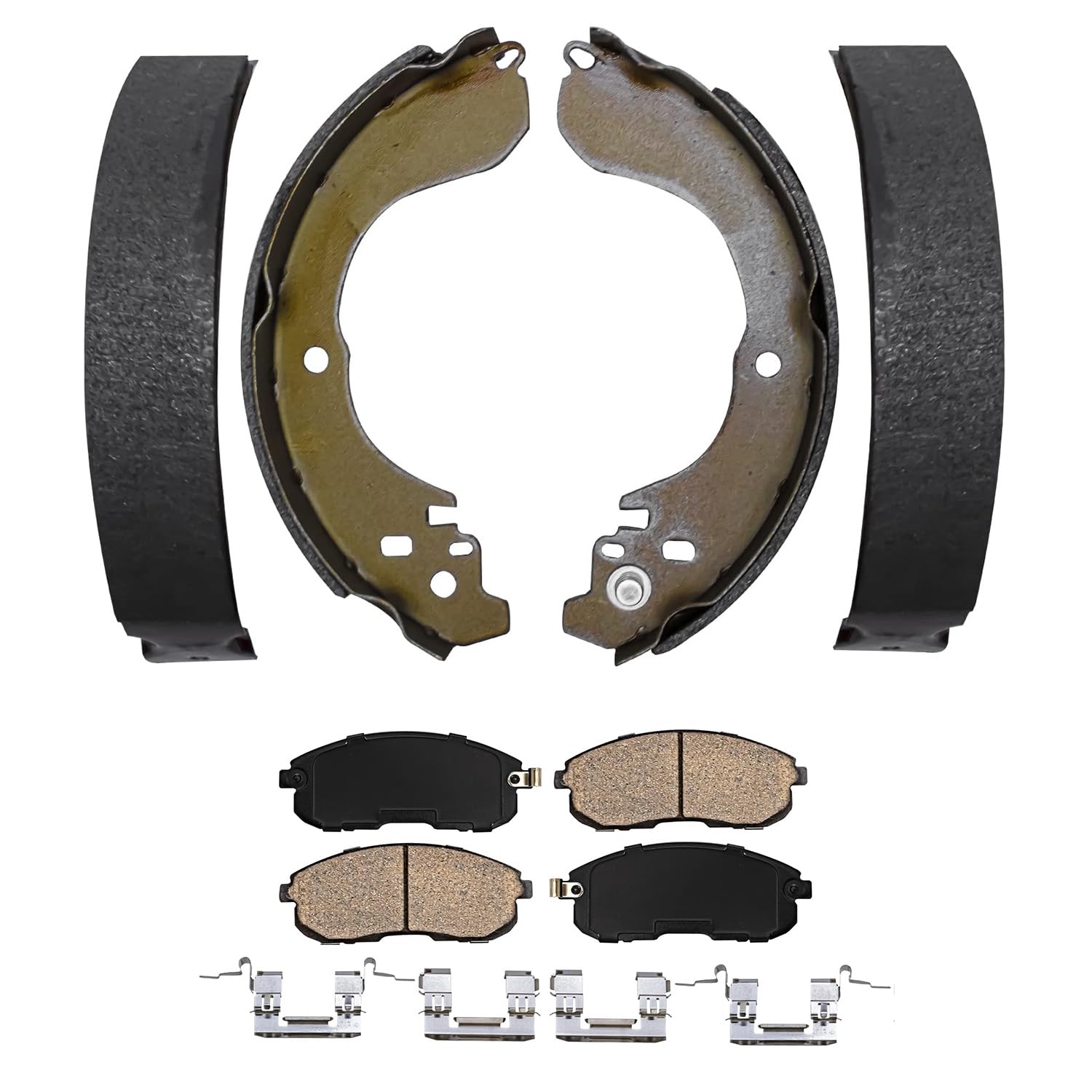 4pc Front Ceramic Brake Pads and Rear Brake Shoes Kit
