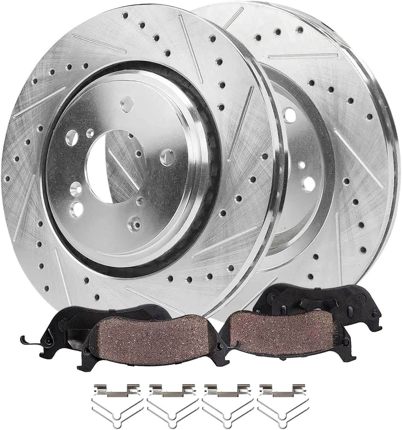 4pc Front Drilled Slotted Rotors and Ceramic Brake Pads Kit